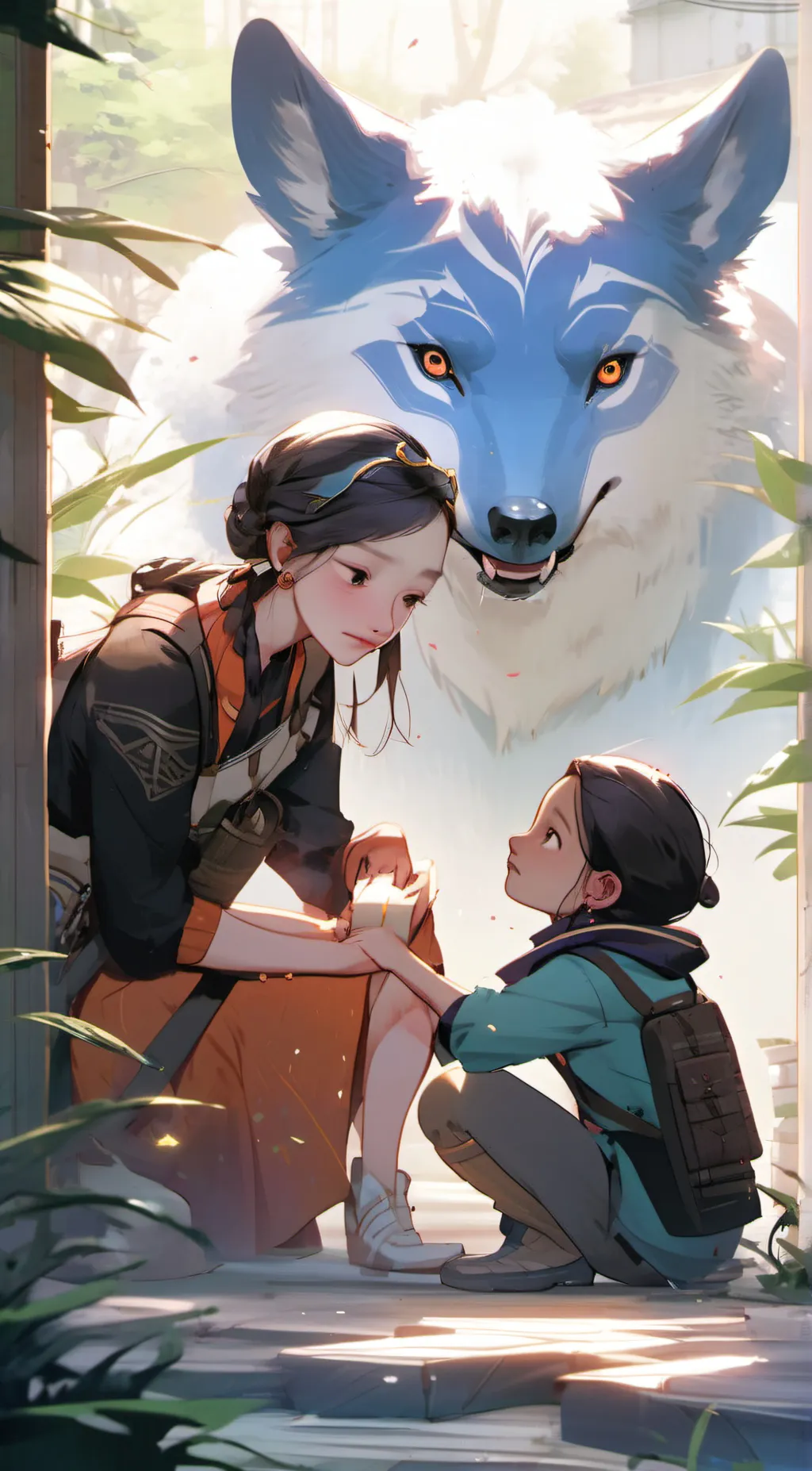 ai character: wolf girl  background