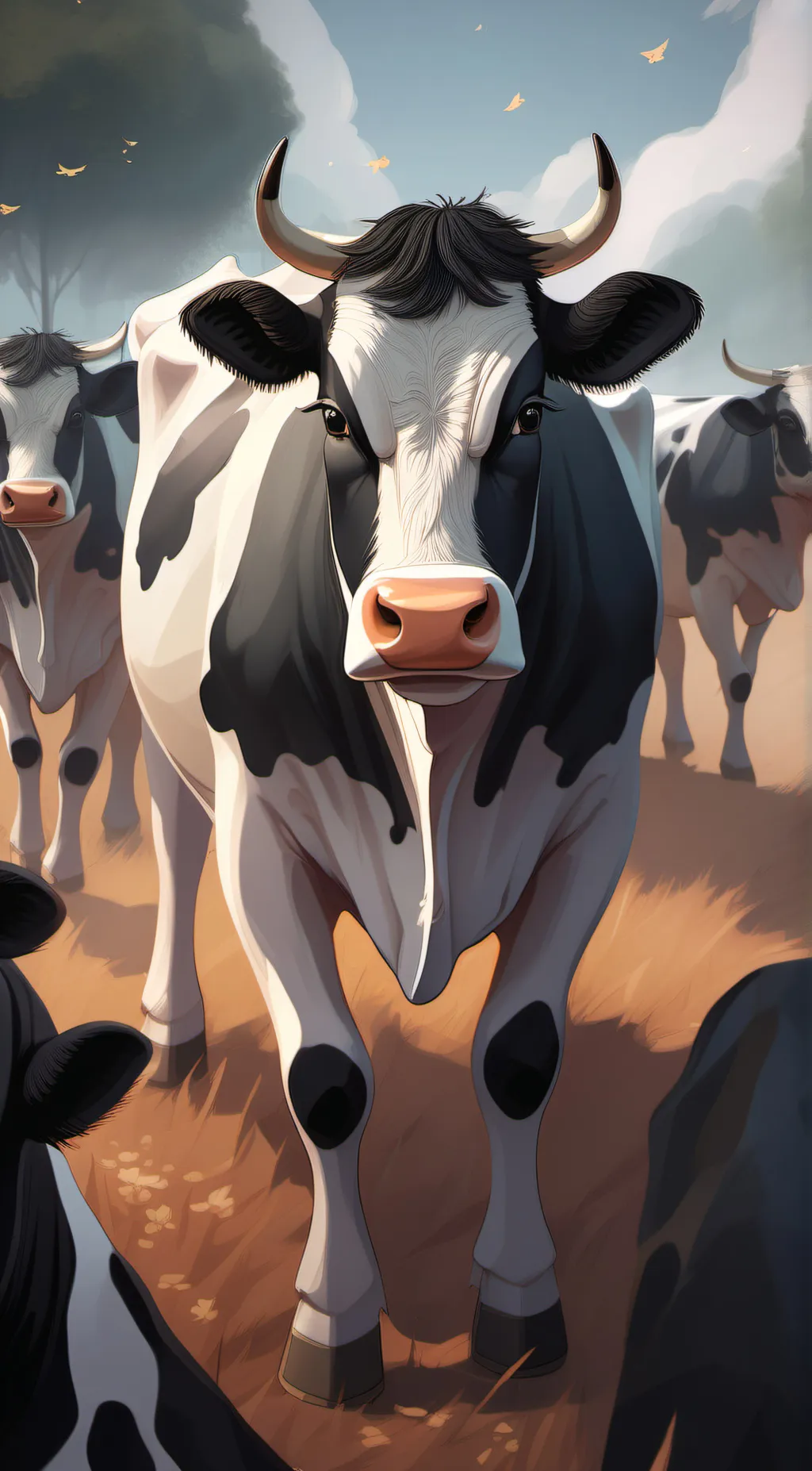 ai character: cow field  background