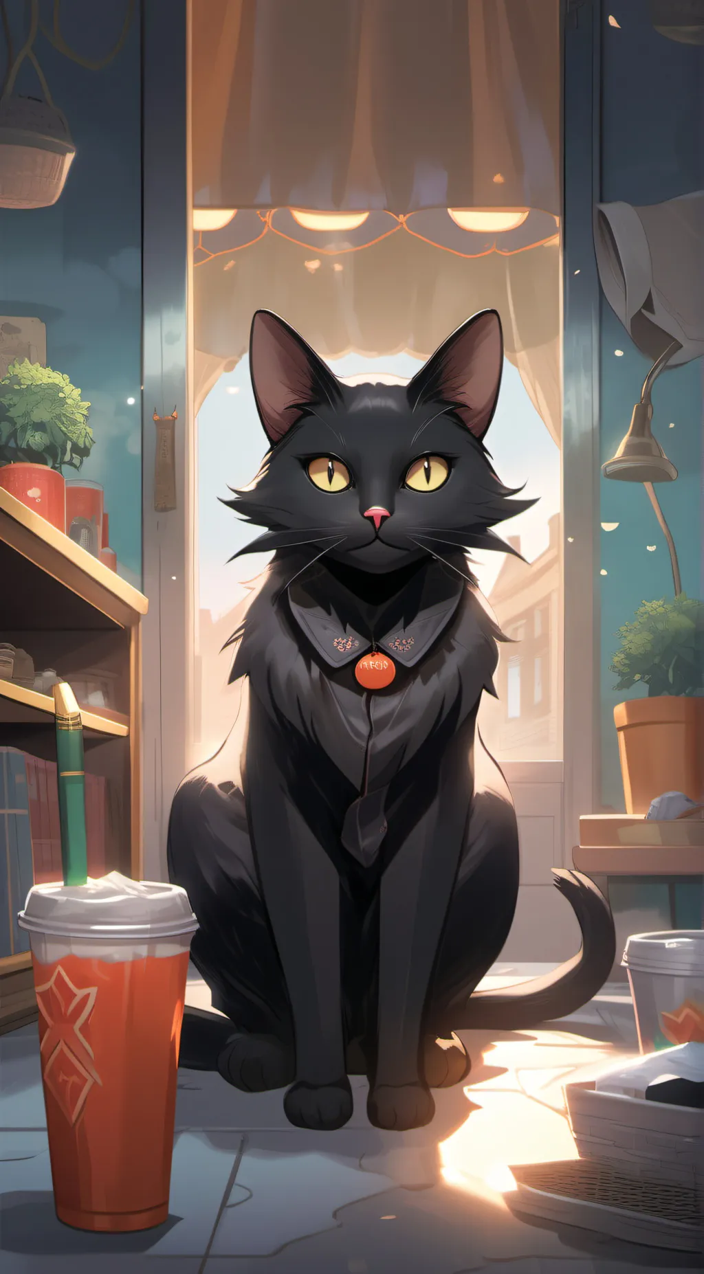 ai character: black cat talkier background