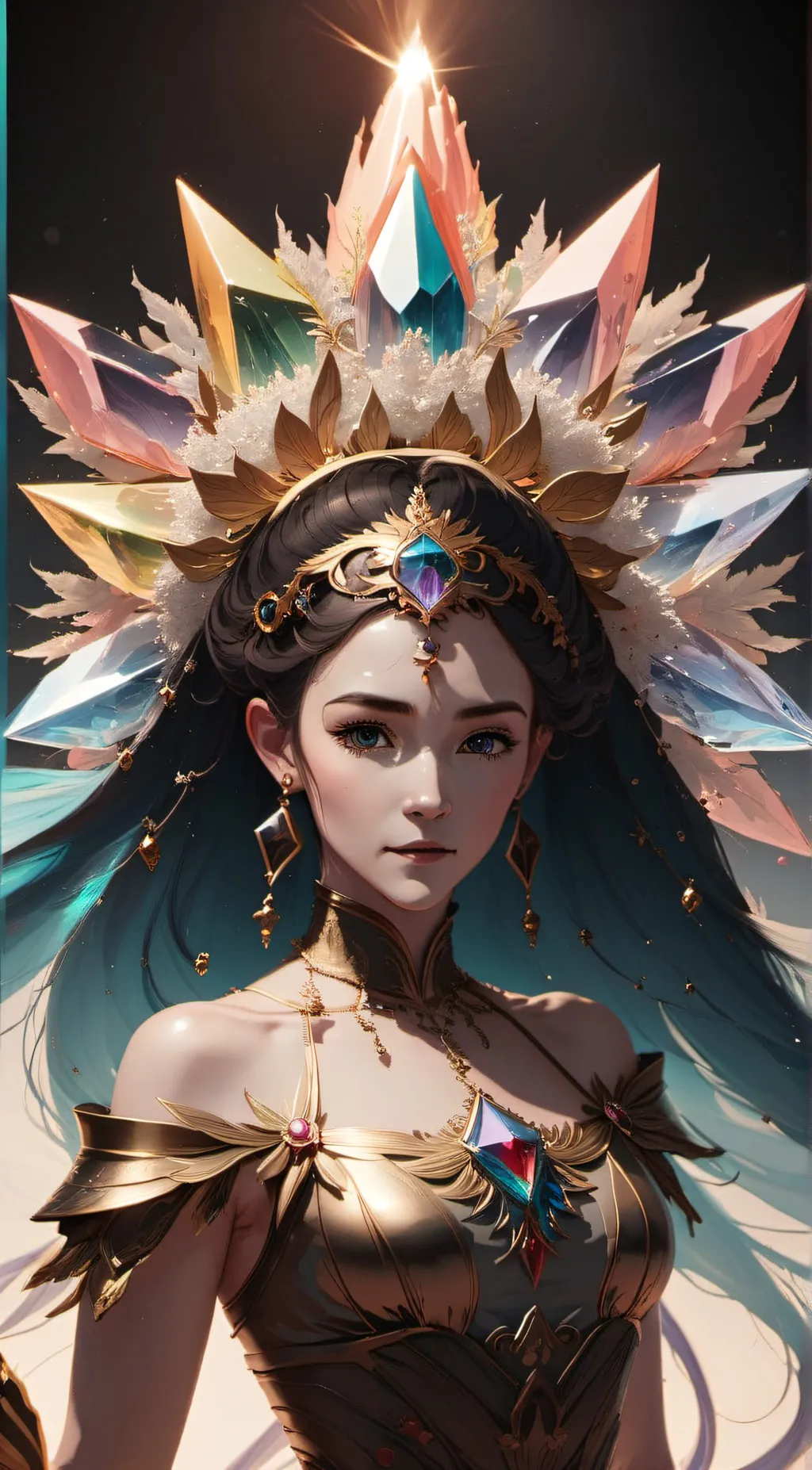 ai character: rainbow Crystal background