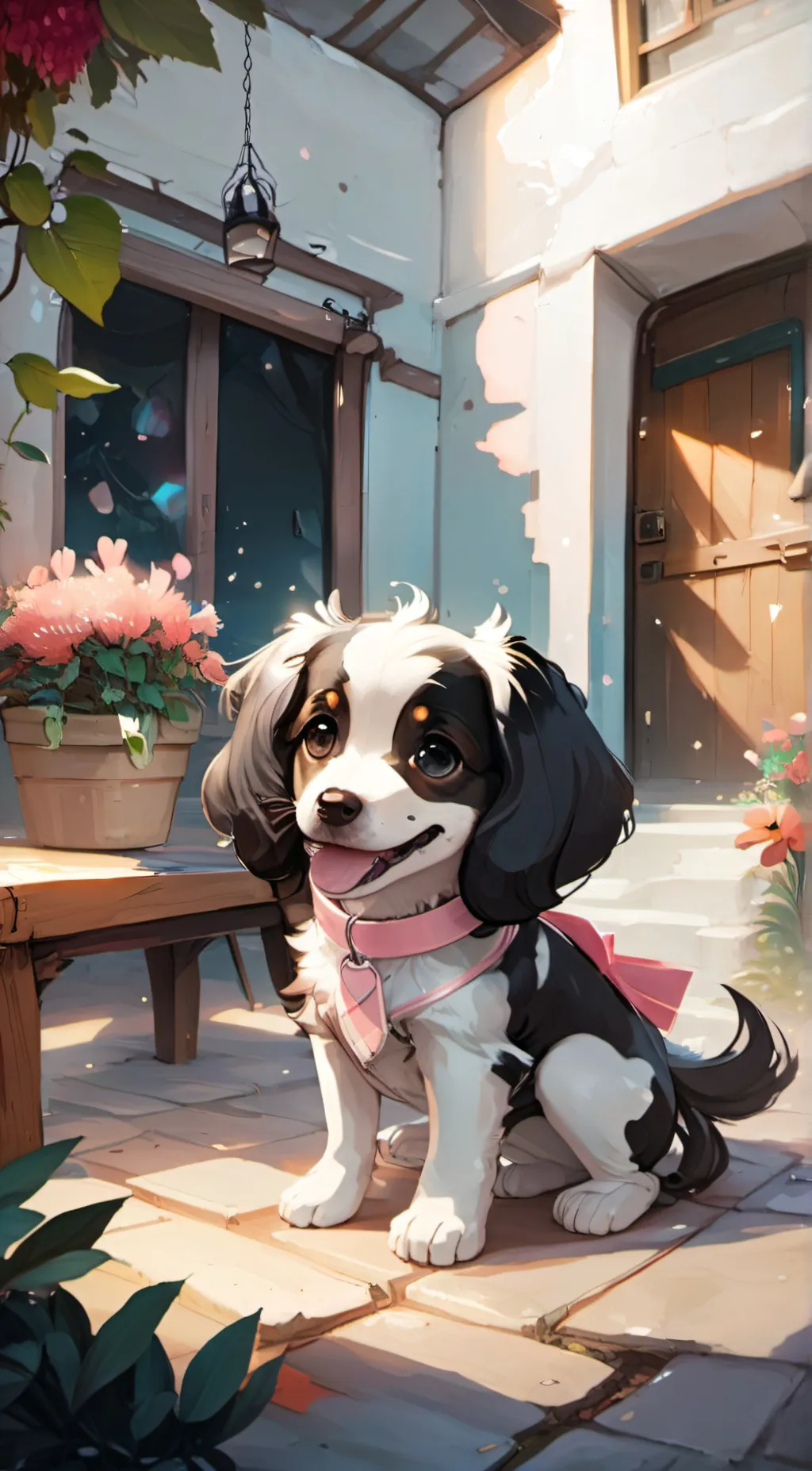 ai character: pixel doggy. background