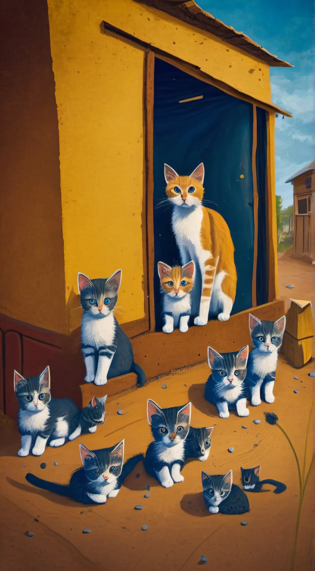 ai character: Moma and kittys background