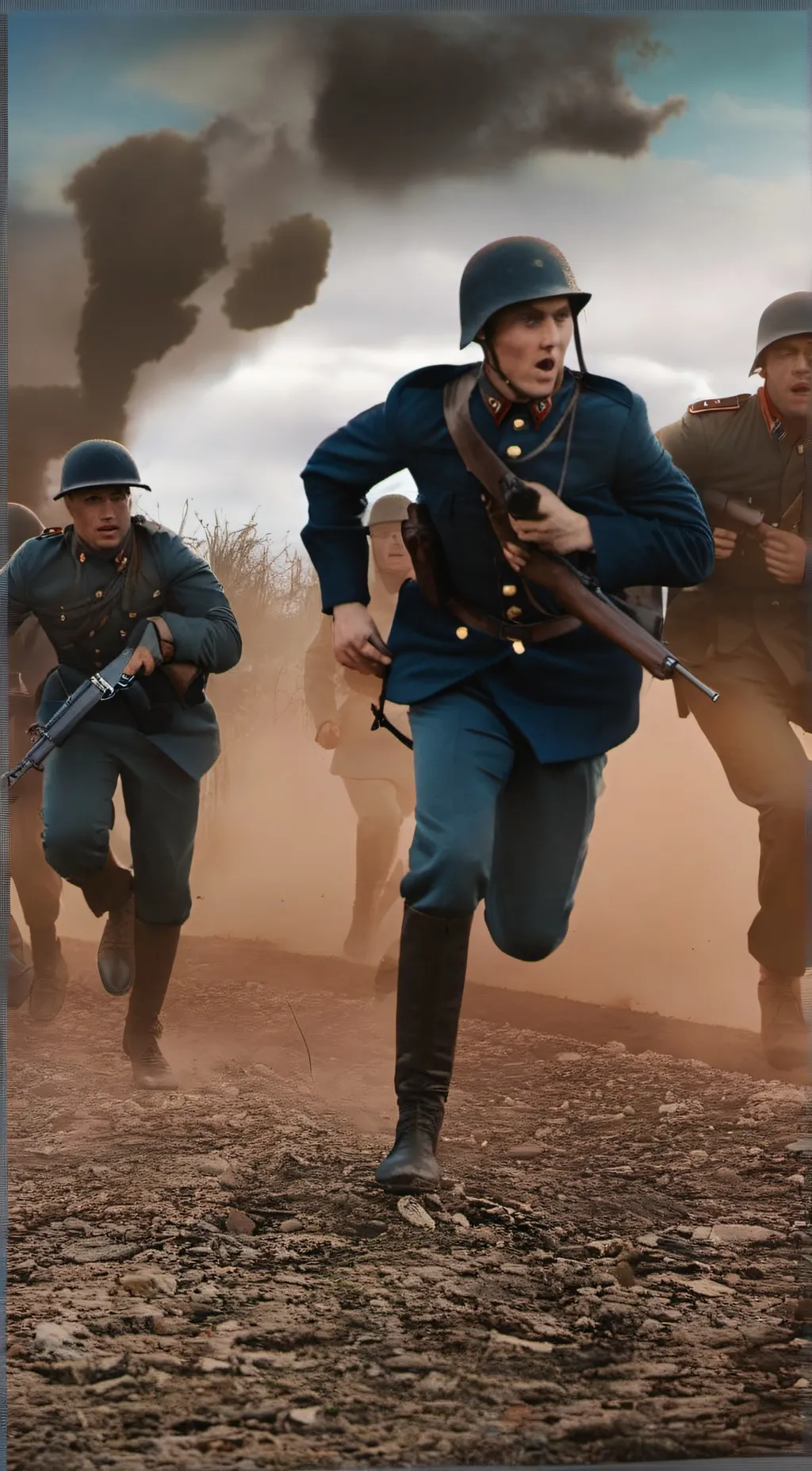 ai character: WW1 battlefield background