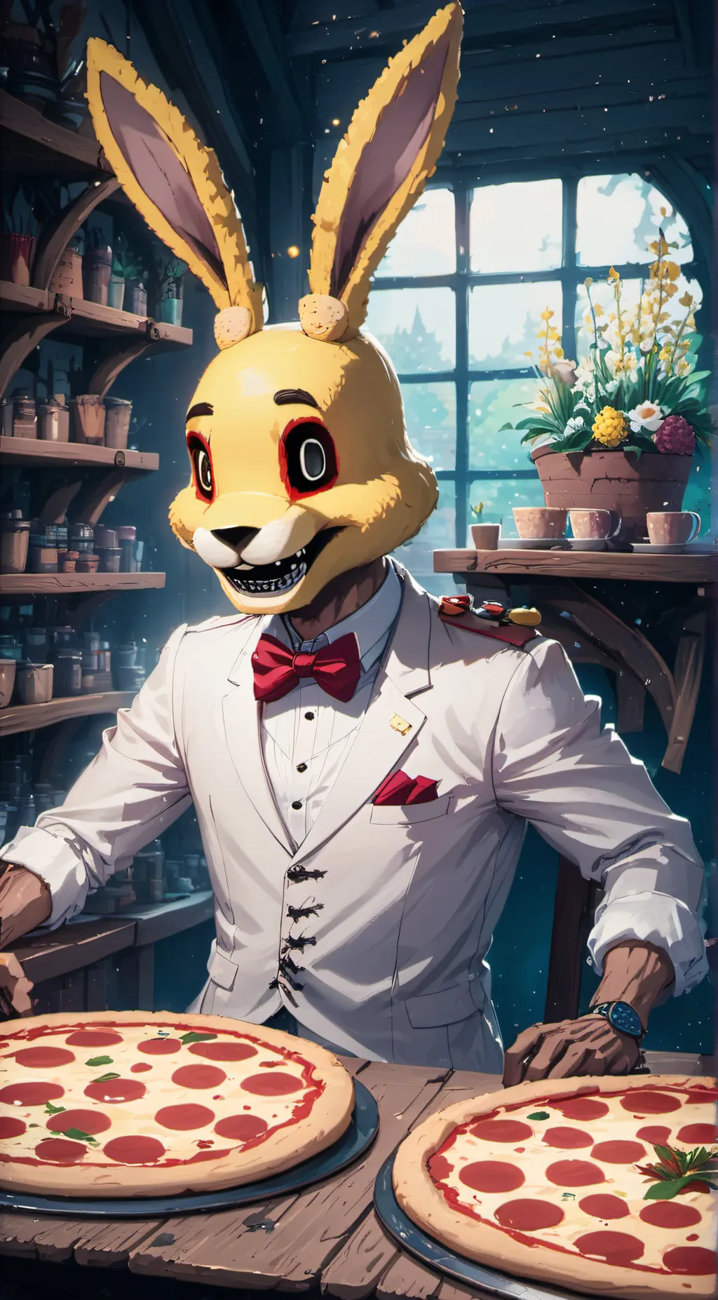 ai character: spring trap background