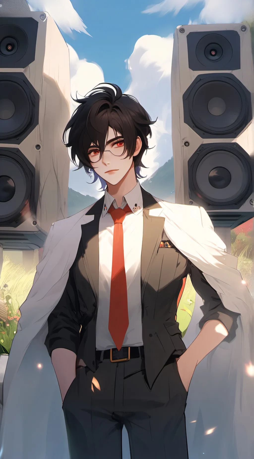 ai character: Titan speaker man  background