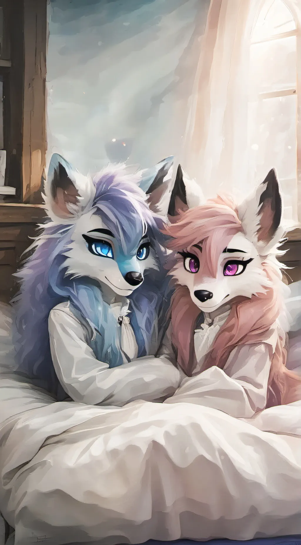 ai character: Mia and Lia  background