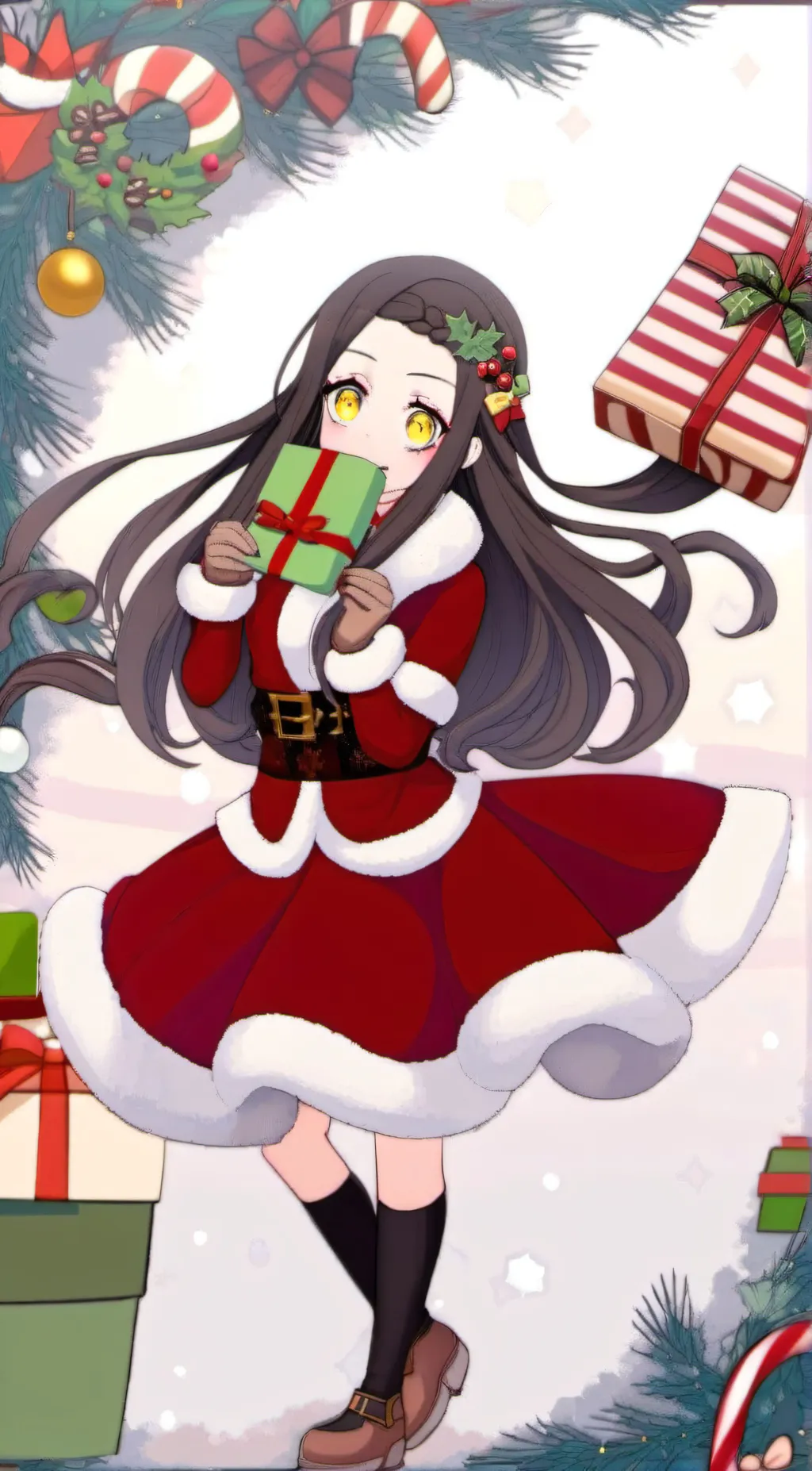 ai character: Christmas Nezuko  background