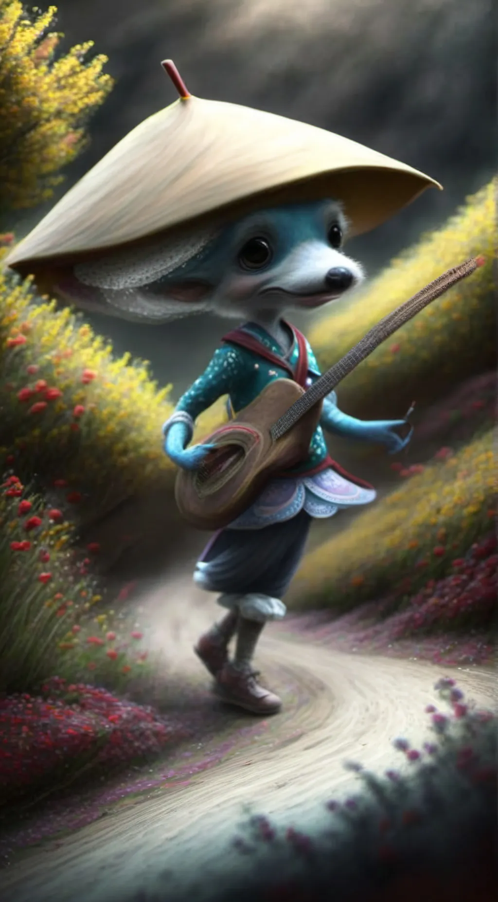 ai character: BLUE SMURF CAT background