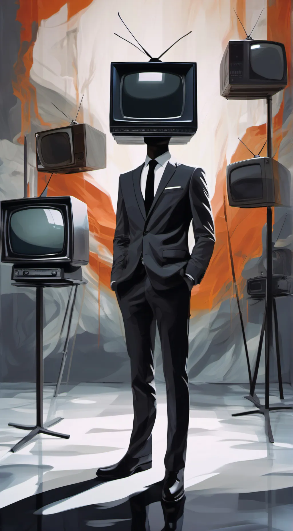 ai character: large TV man  background