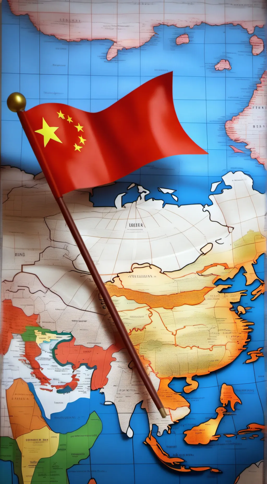 ai character: China Flag and map background