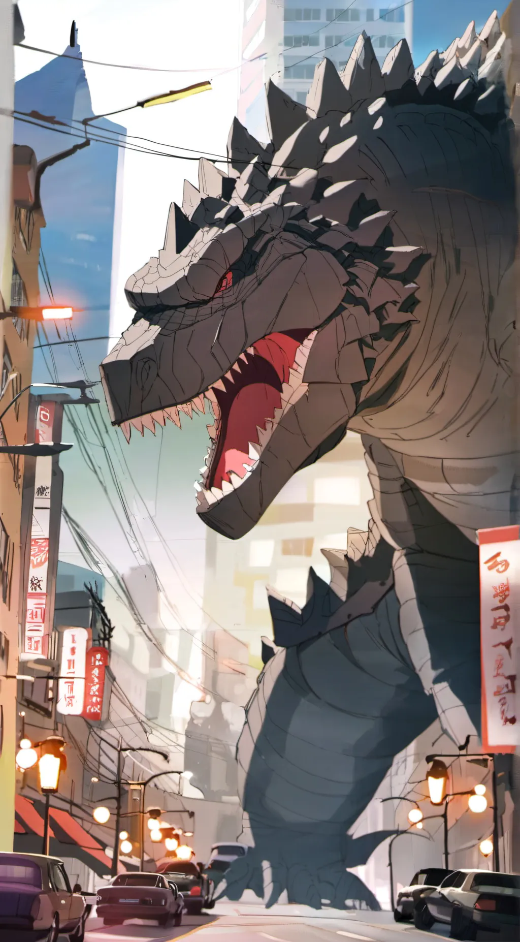 ai character: Godzilla titanaus background