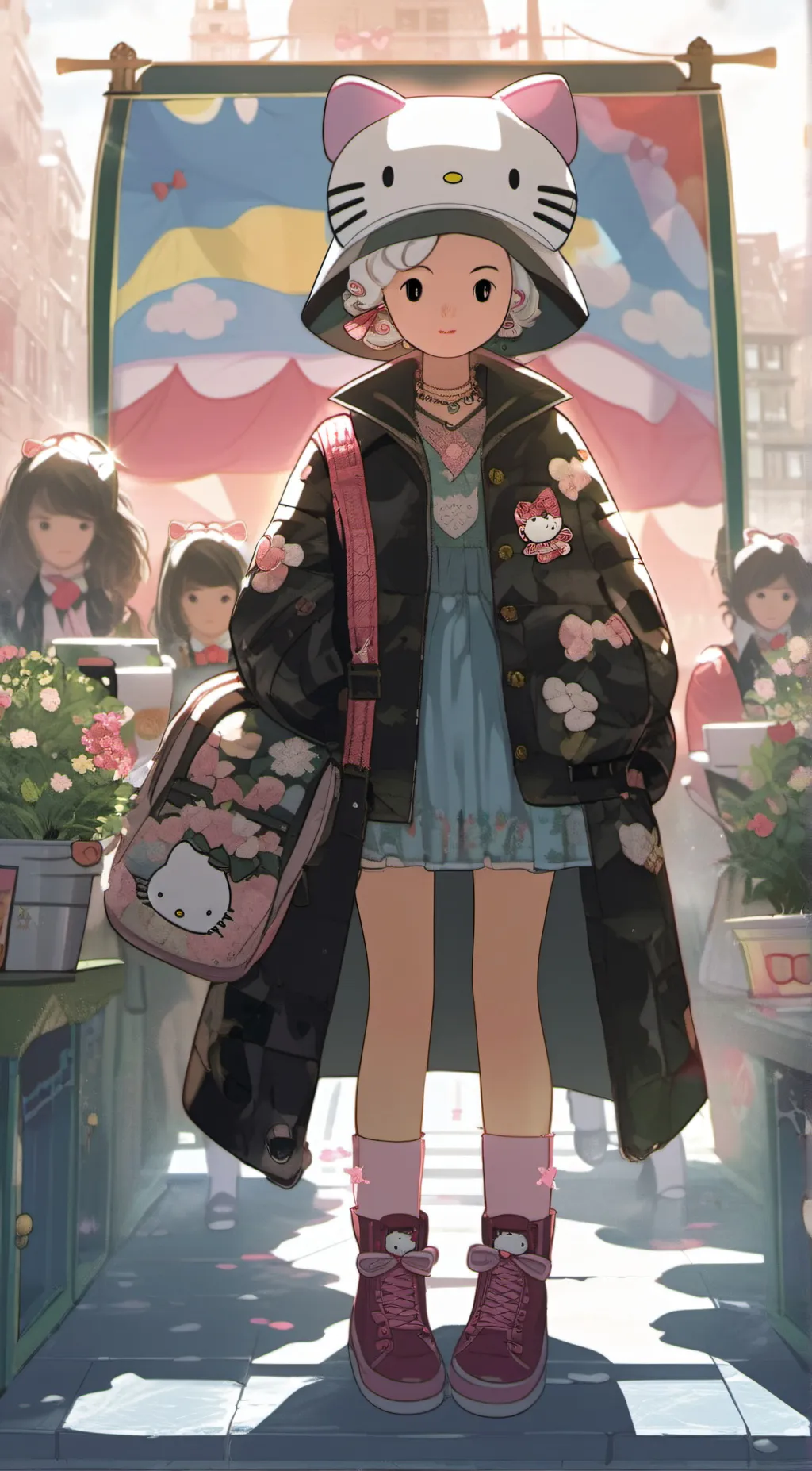 ai character: hello kitty  background