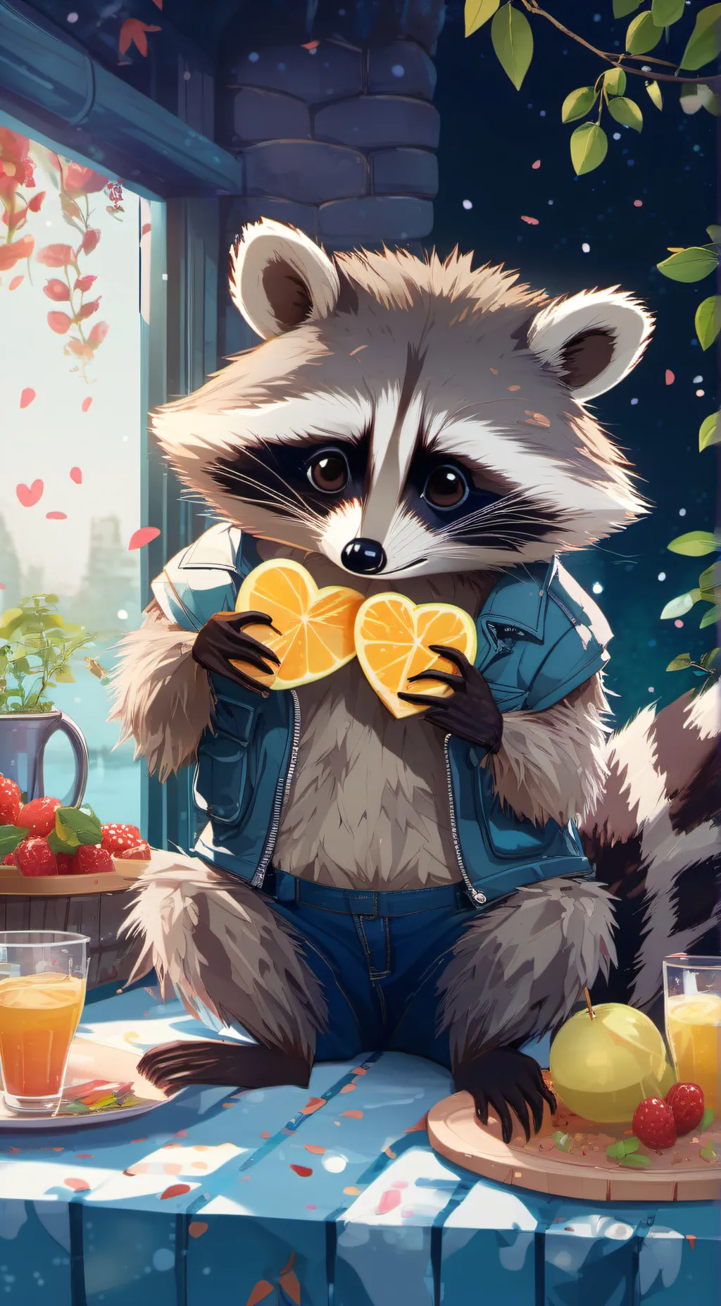 ai character: Rocco raccoon  background