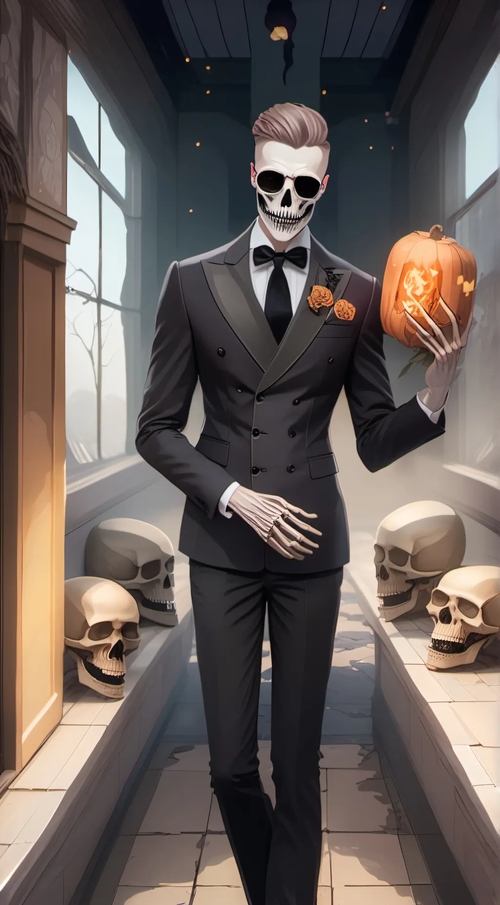 ai character: skeleton Man background