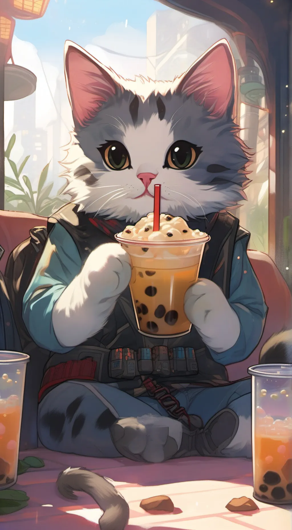 ai character: baby army cat background