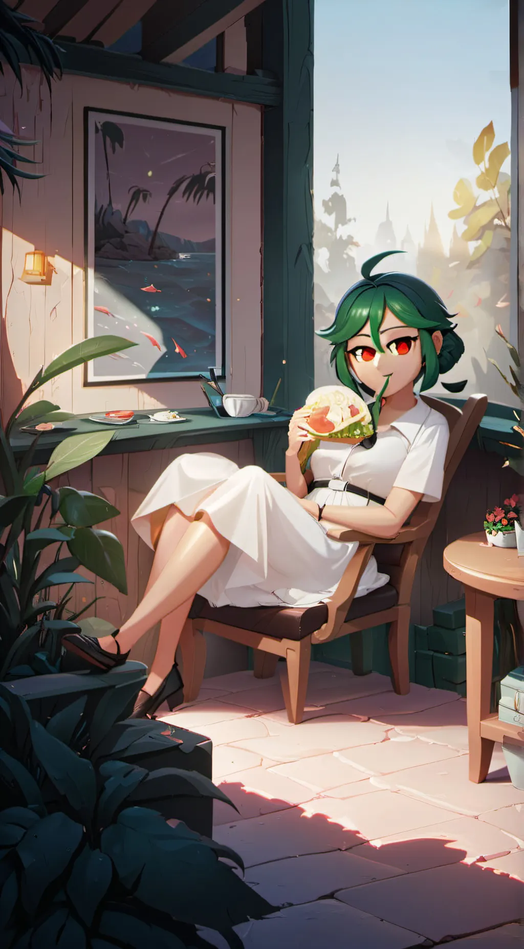 ai character: green m&m background