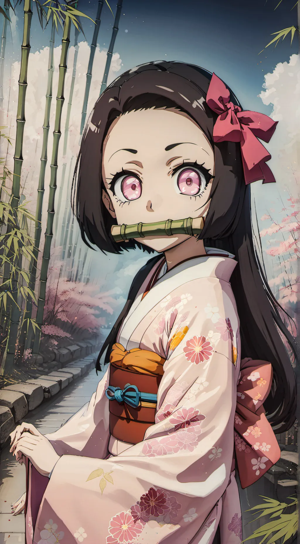 ai character: nezuko kamdo background