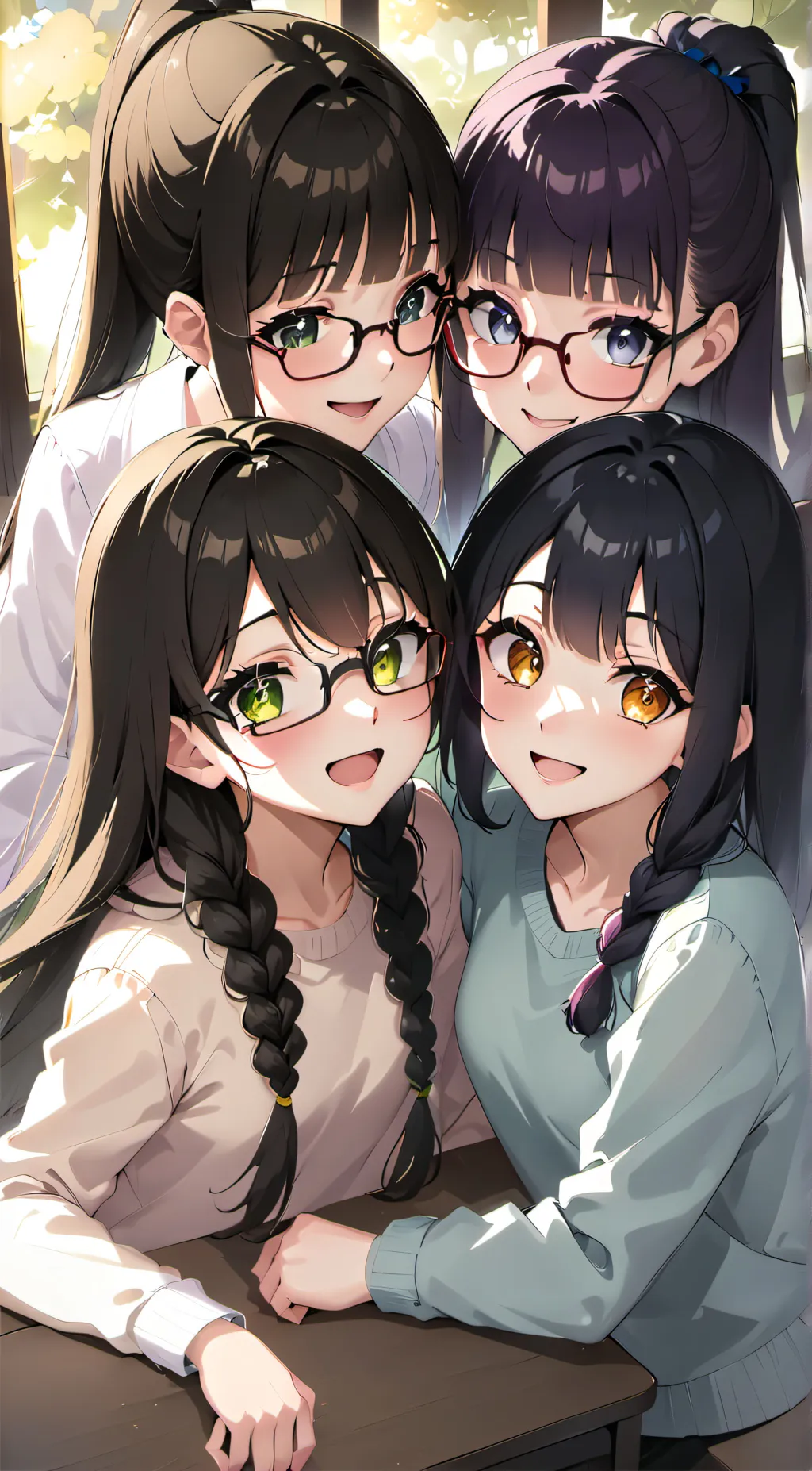 ai character: R,G,H and K bestie background