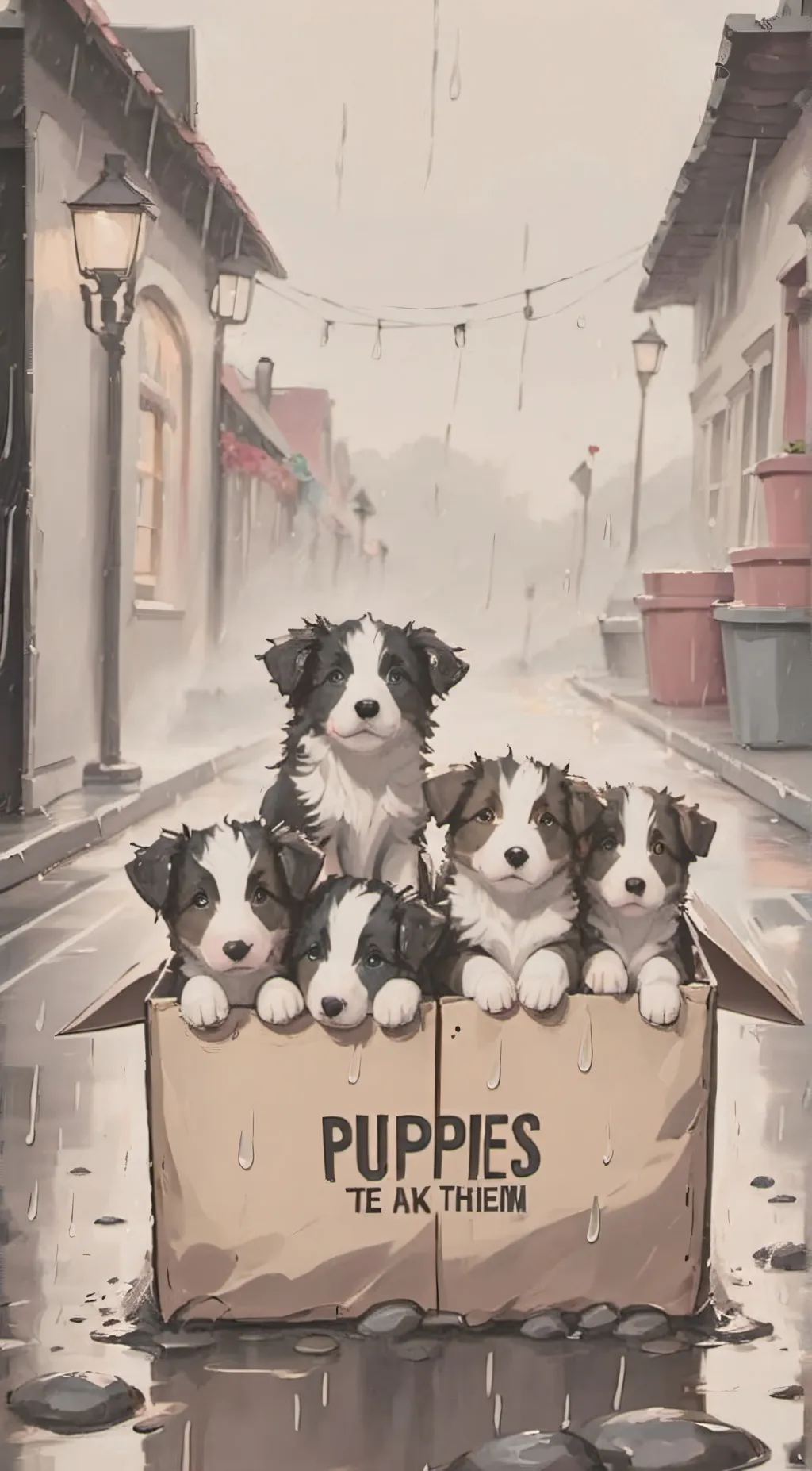 ai character: Box of Puppies background