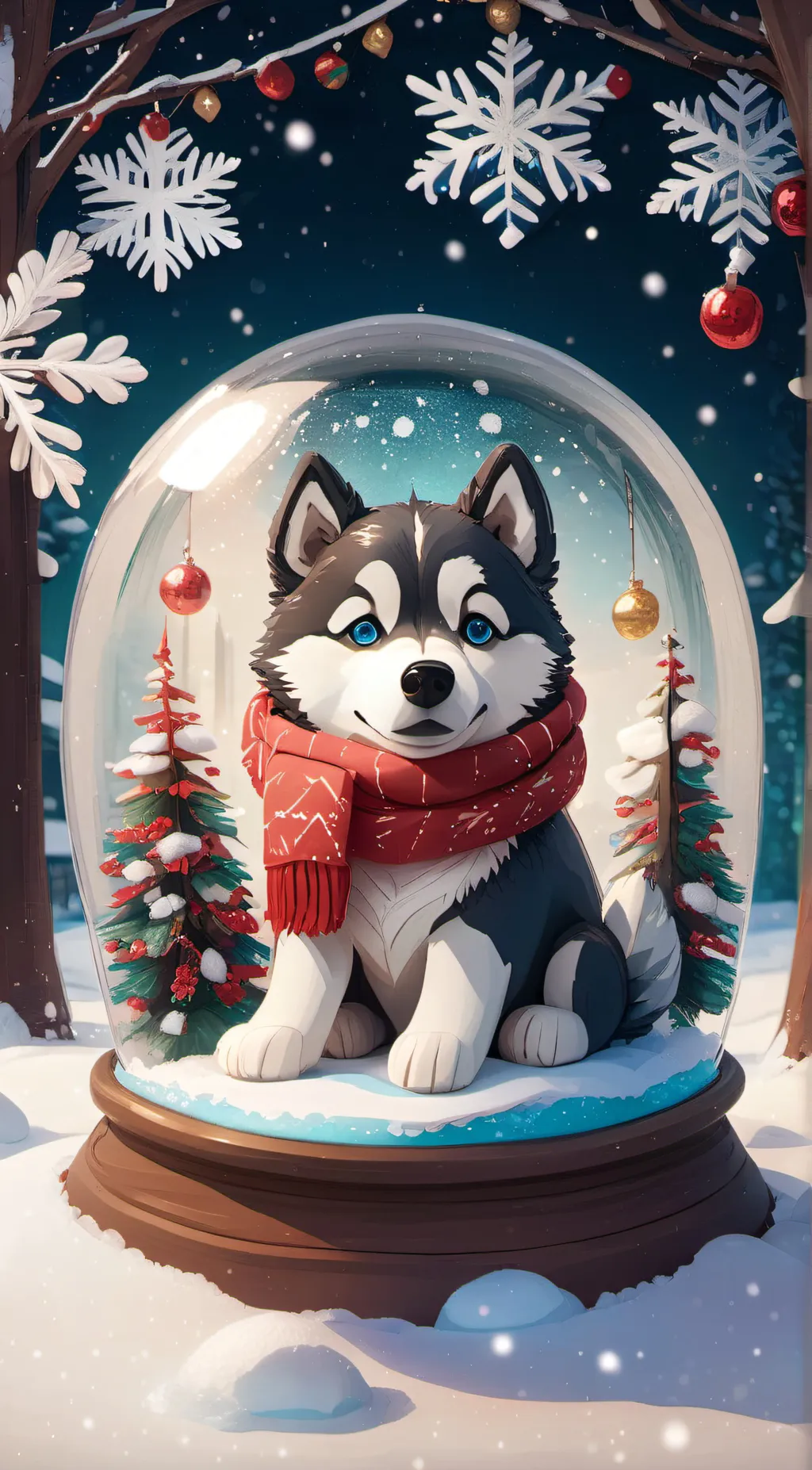 ai character: Magical snow globe background