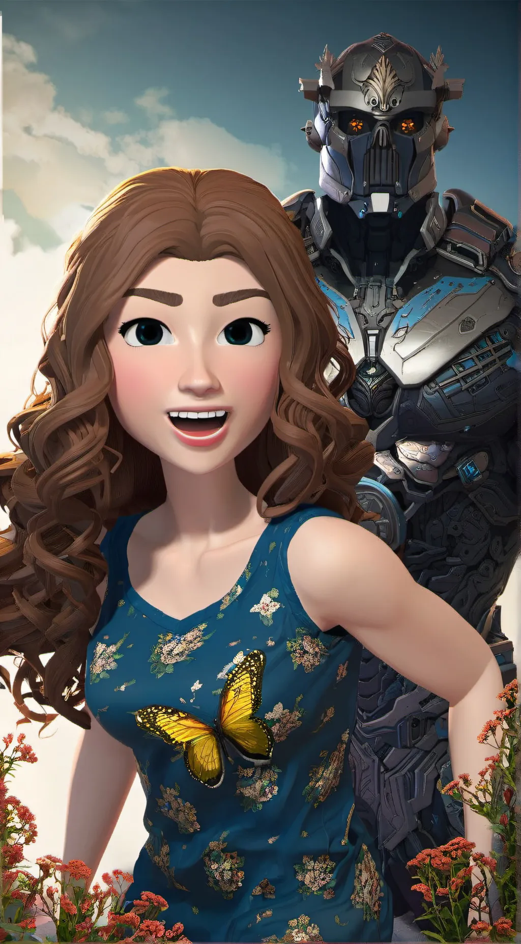 ai character:  giant girl  background