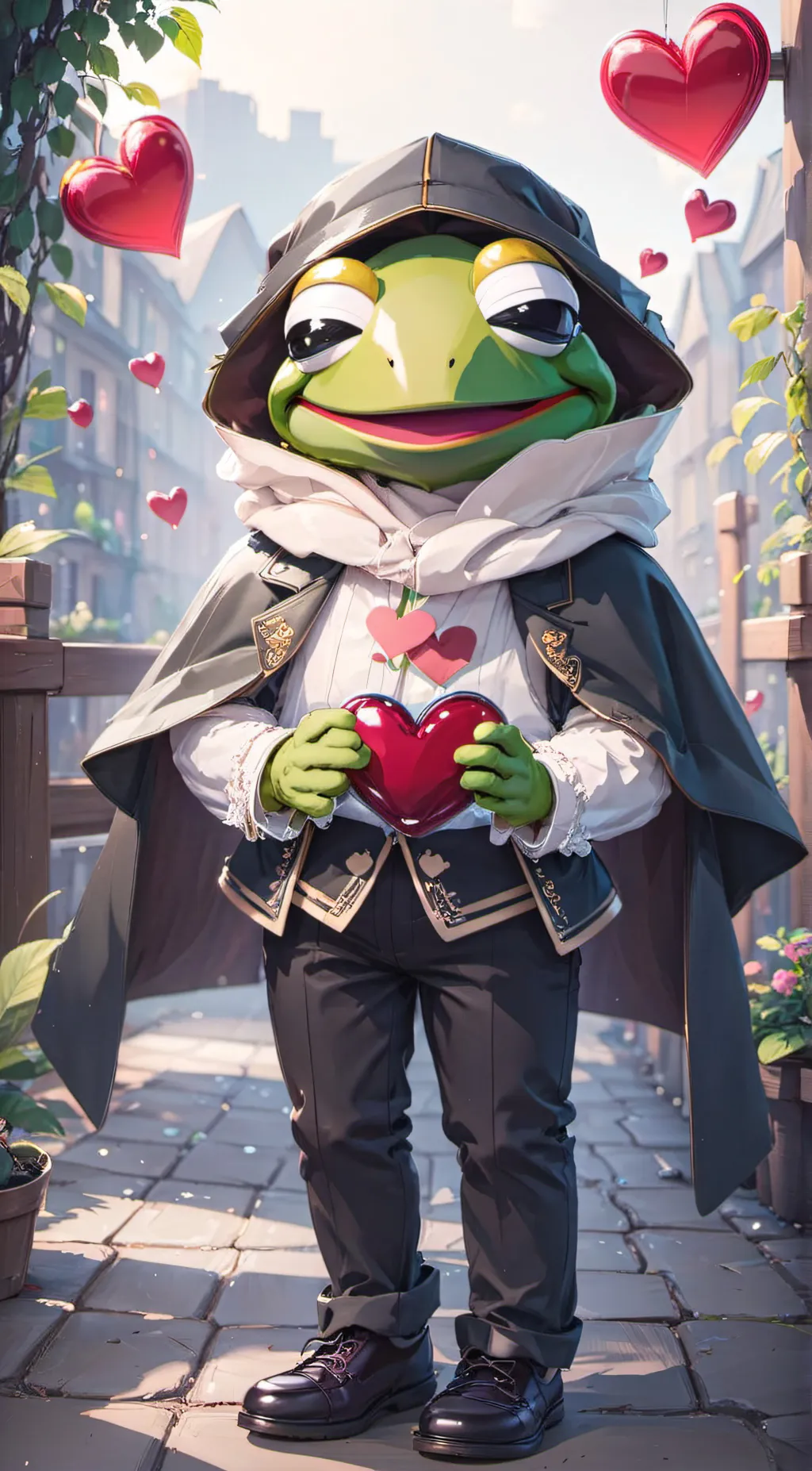 ai character: Kermit da foggie background