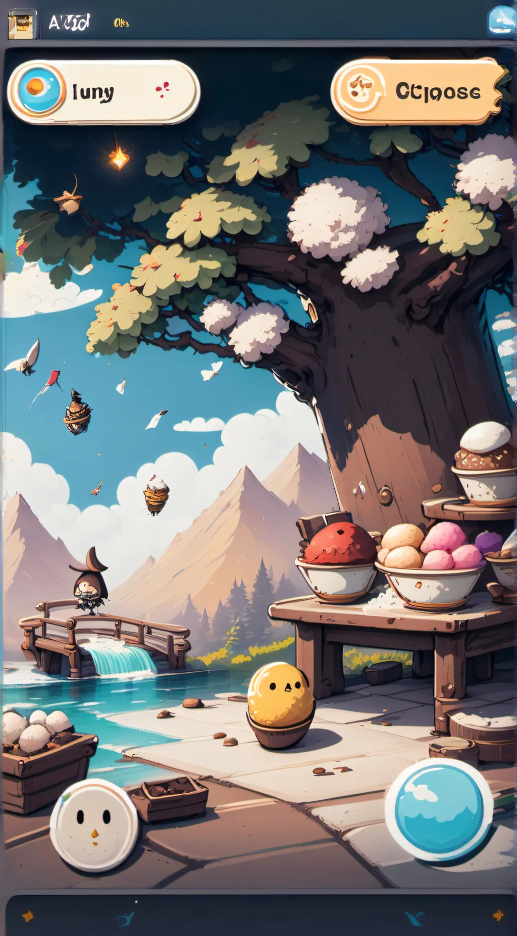 ai character: Ice cream bird background