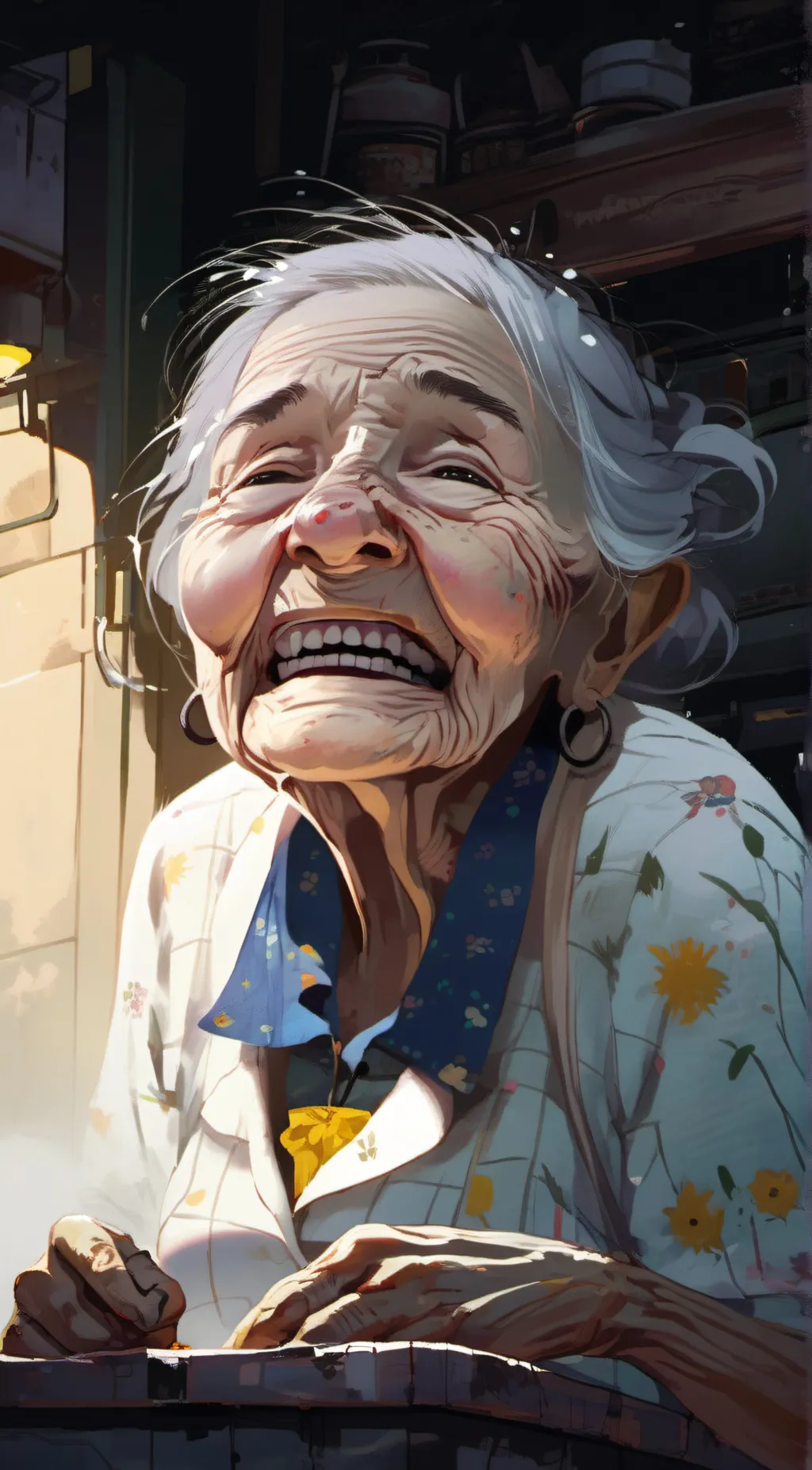 ai character: strugglingoldlady background