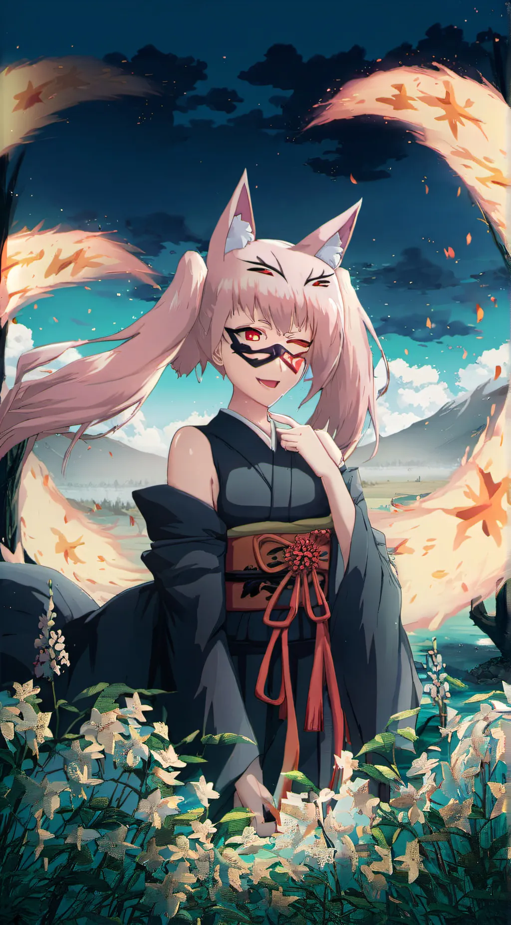 ai character: kitsune mask background