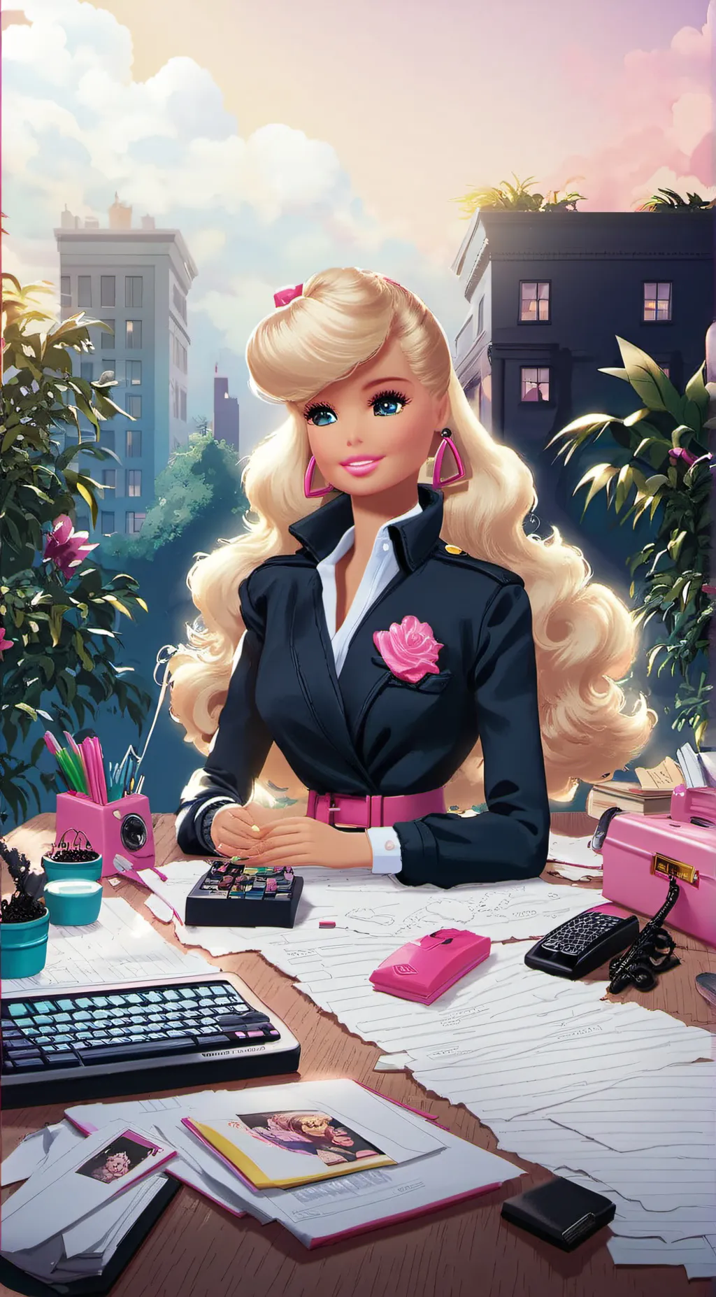 ai character: barbie 80s background