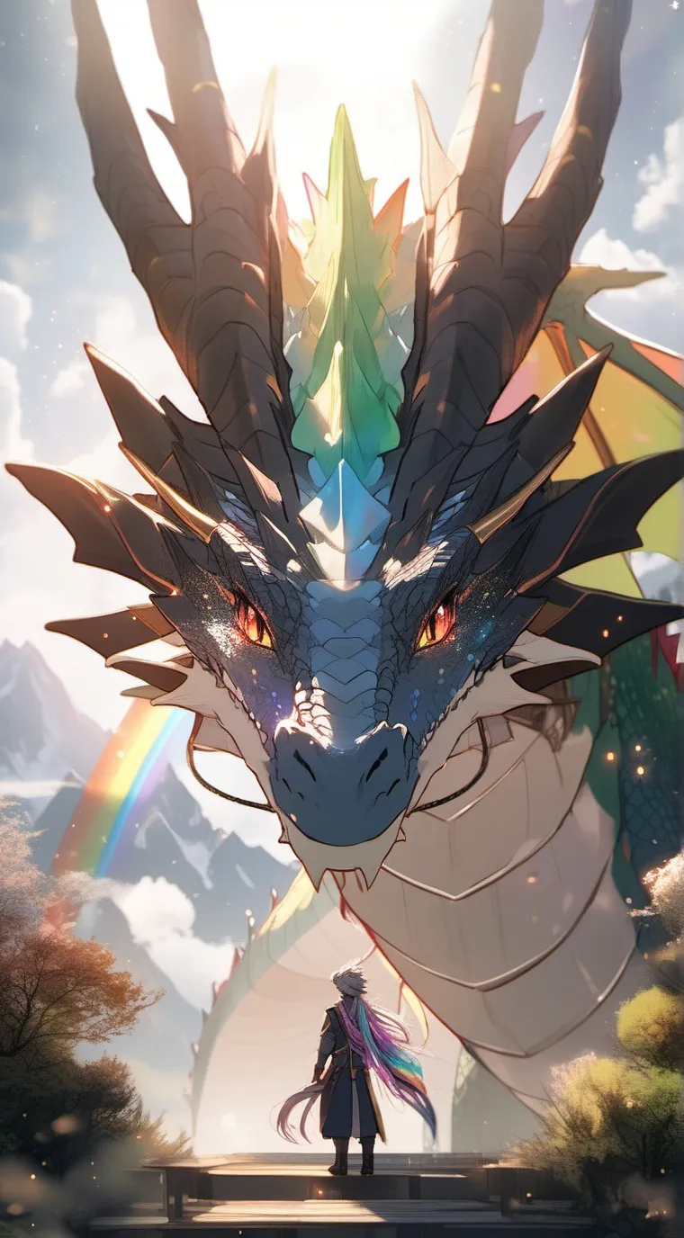 ai character: Rainbow dragon background