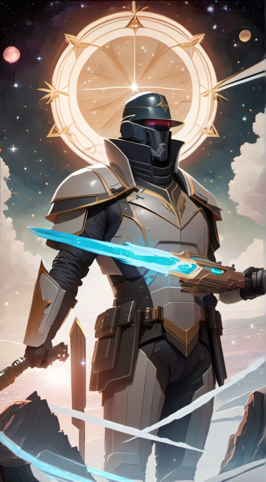 ai character: wardens nebula background