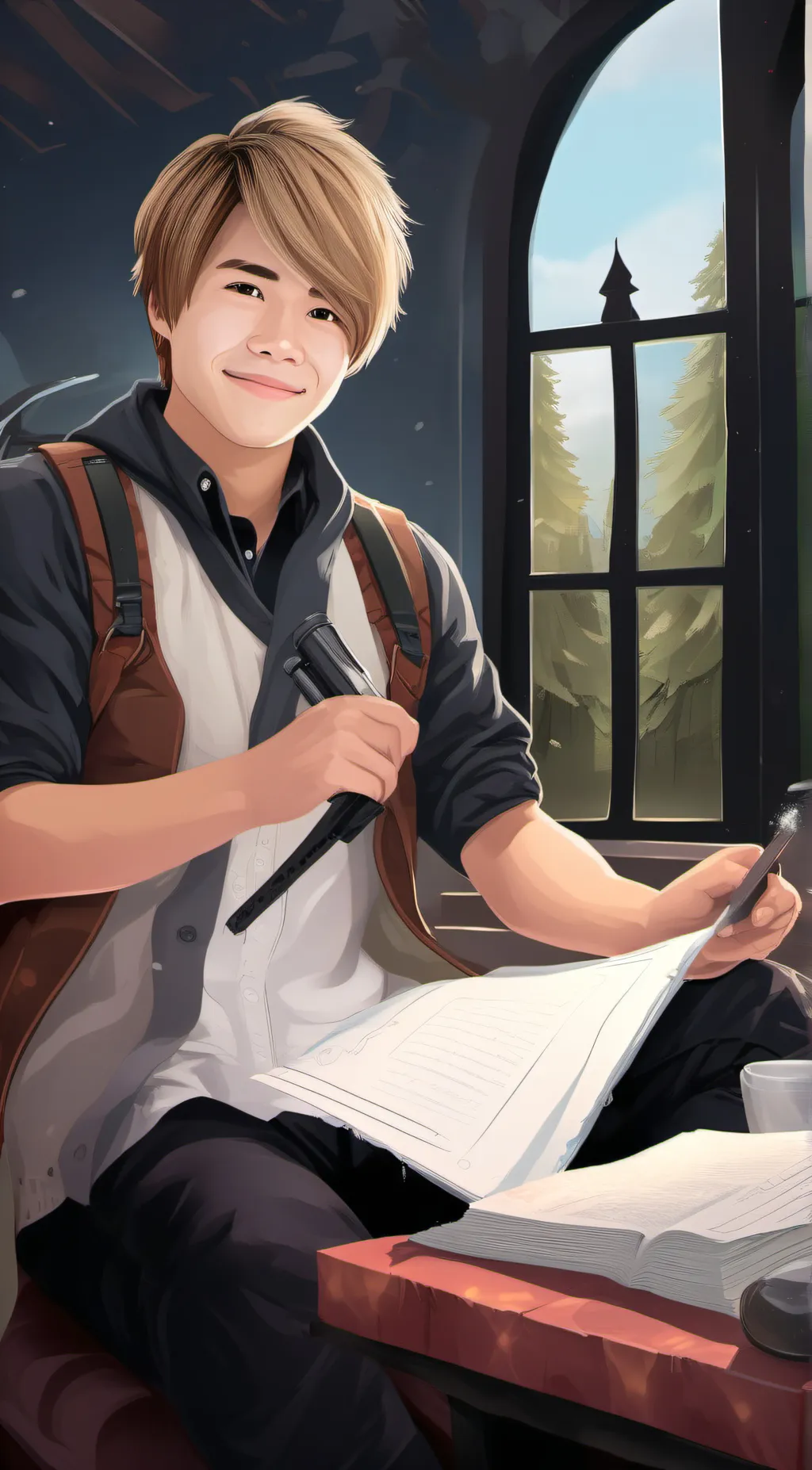 ai character: Jinhao tan background