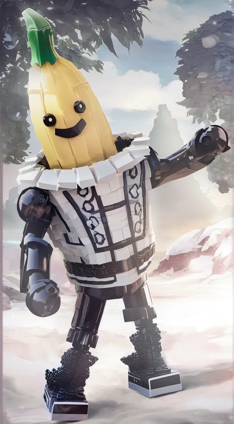 ai character: Peely in lego background