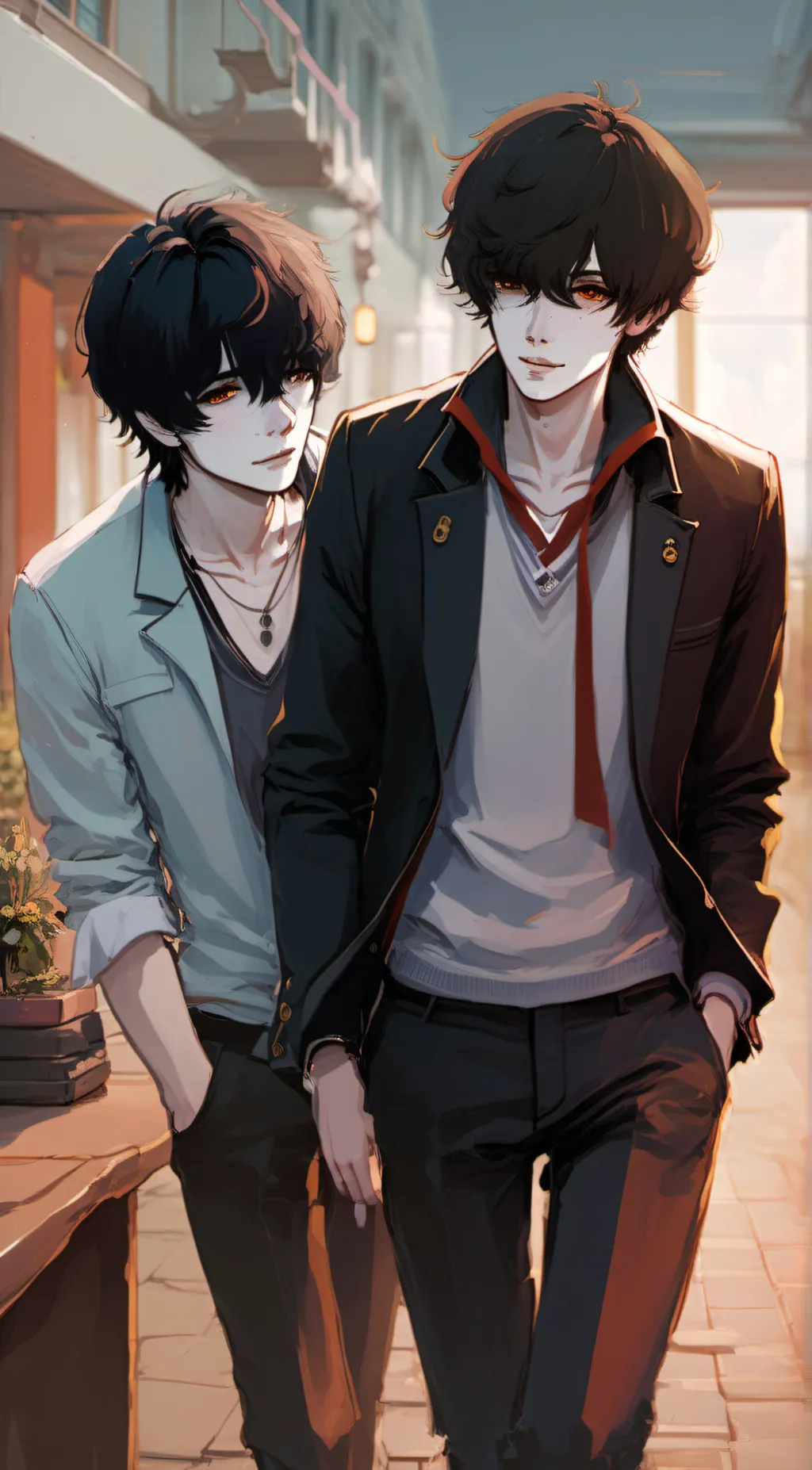 ai character: james and Jasmine  background