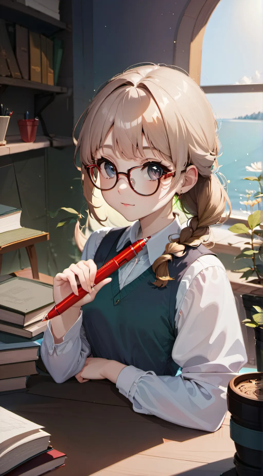 ai character: Red pen background