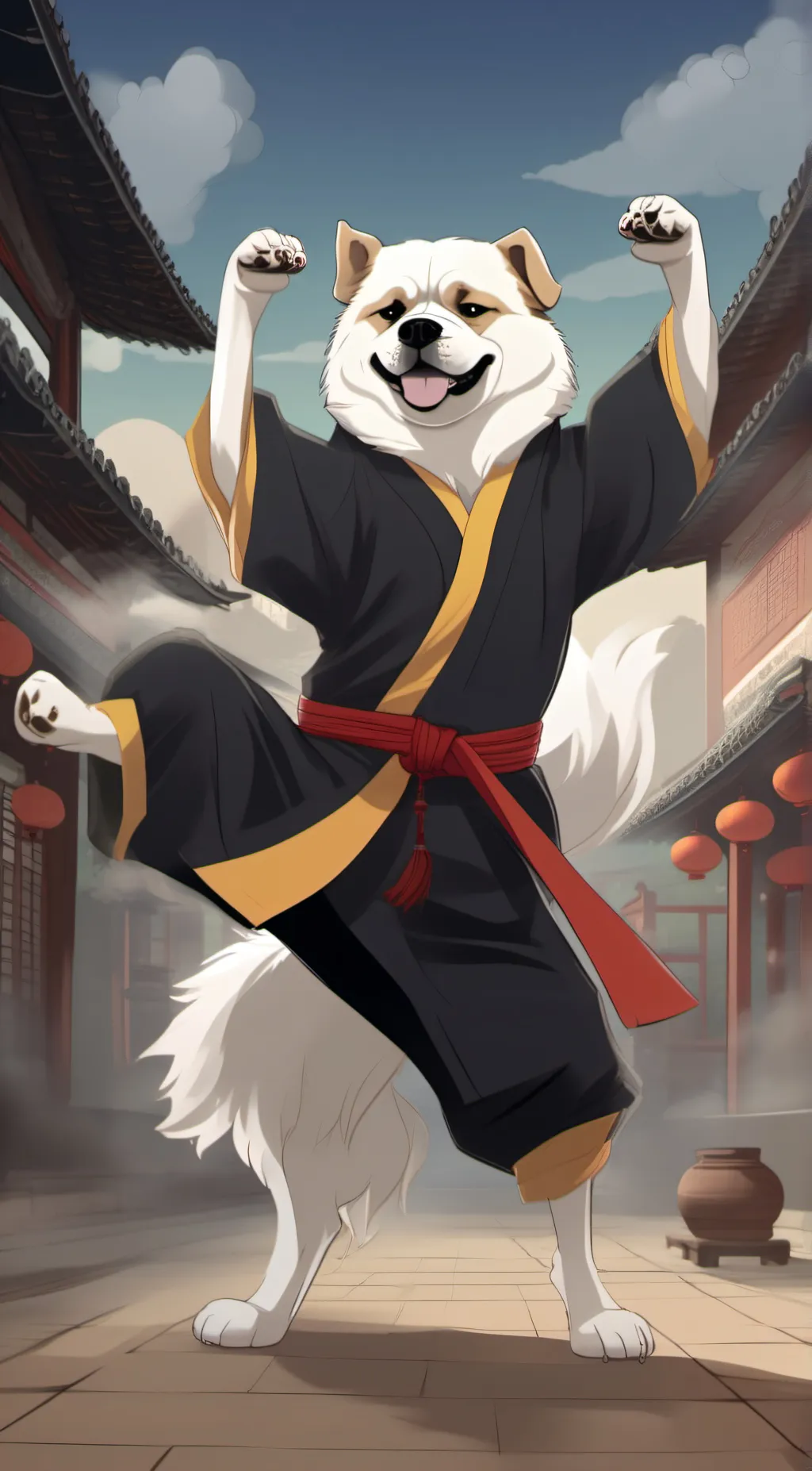 ai character: kung fu China meal background
