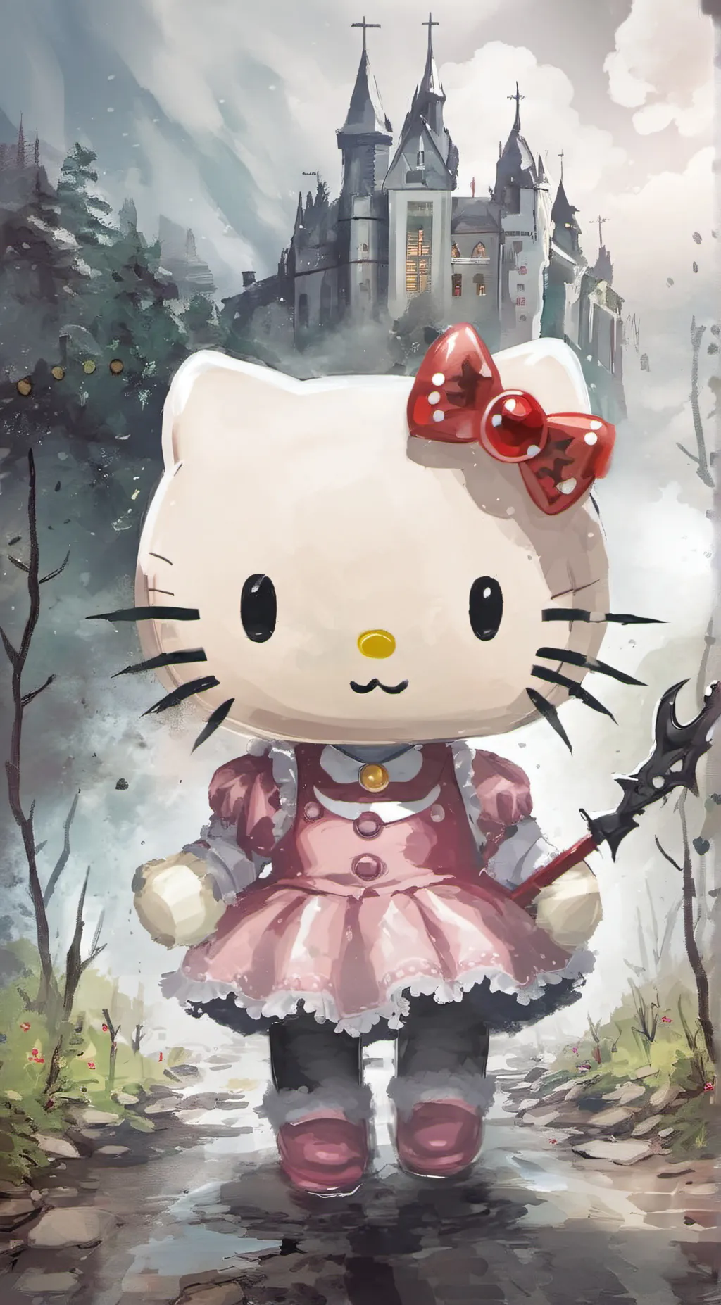 ai character: Evil hello kitty background