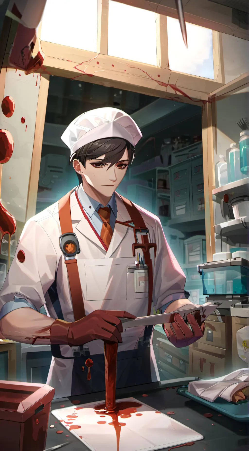 ai character: evil surgeon  background