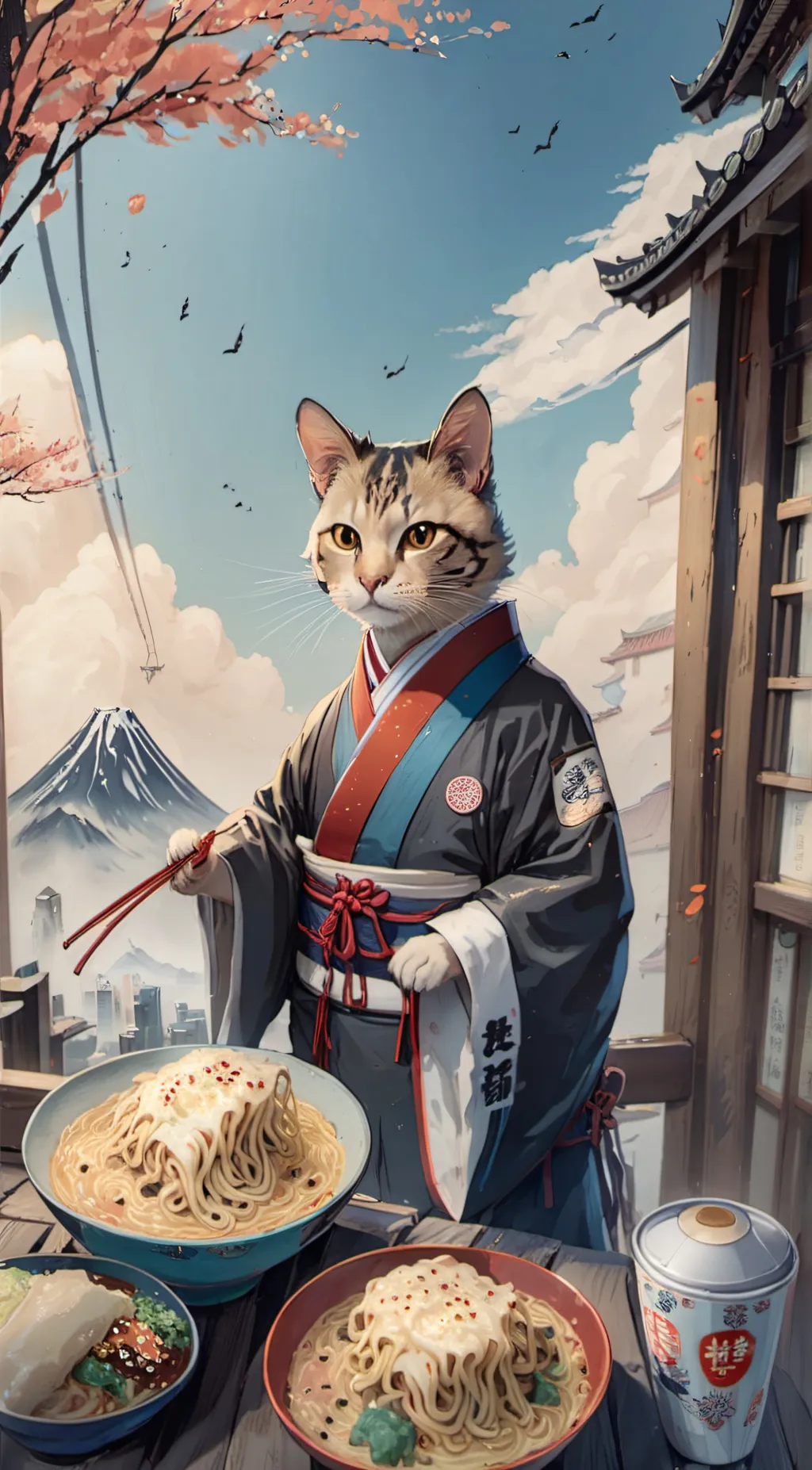 ai character: chinese cat. background