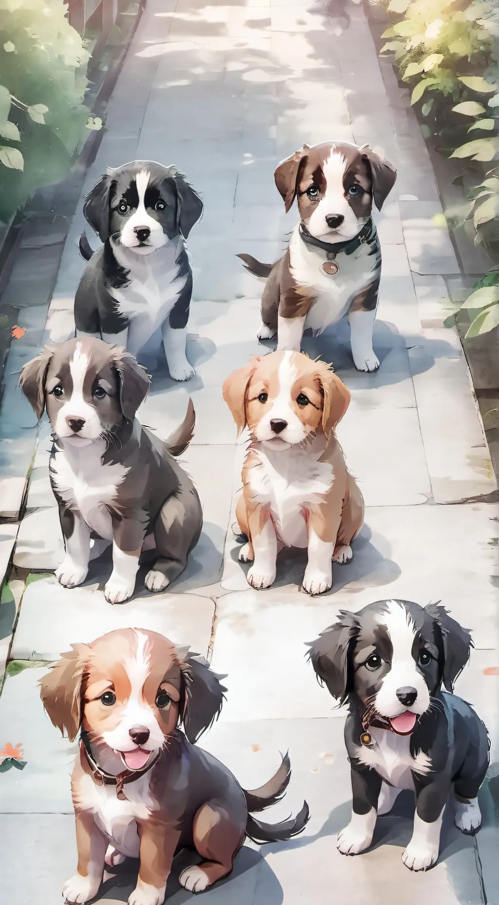 ai character: 6 puppies  background