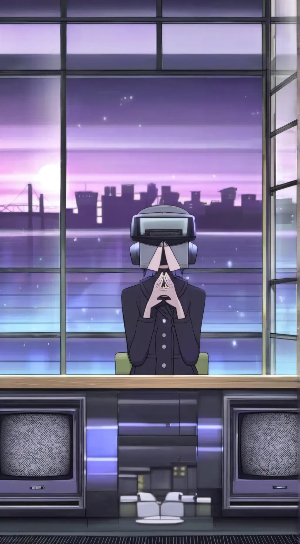 ai character: tv woman  background