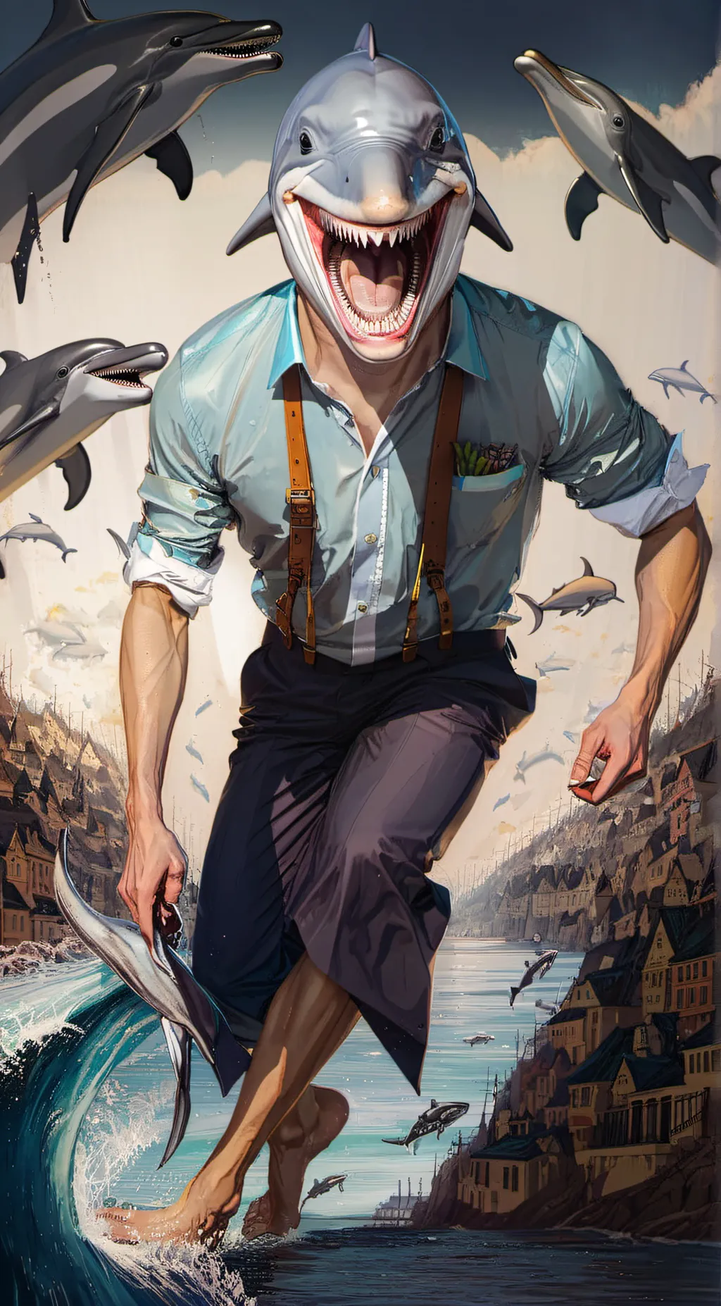 ai character: Dolphin man background