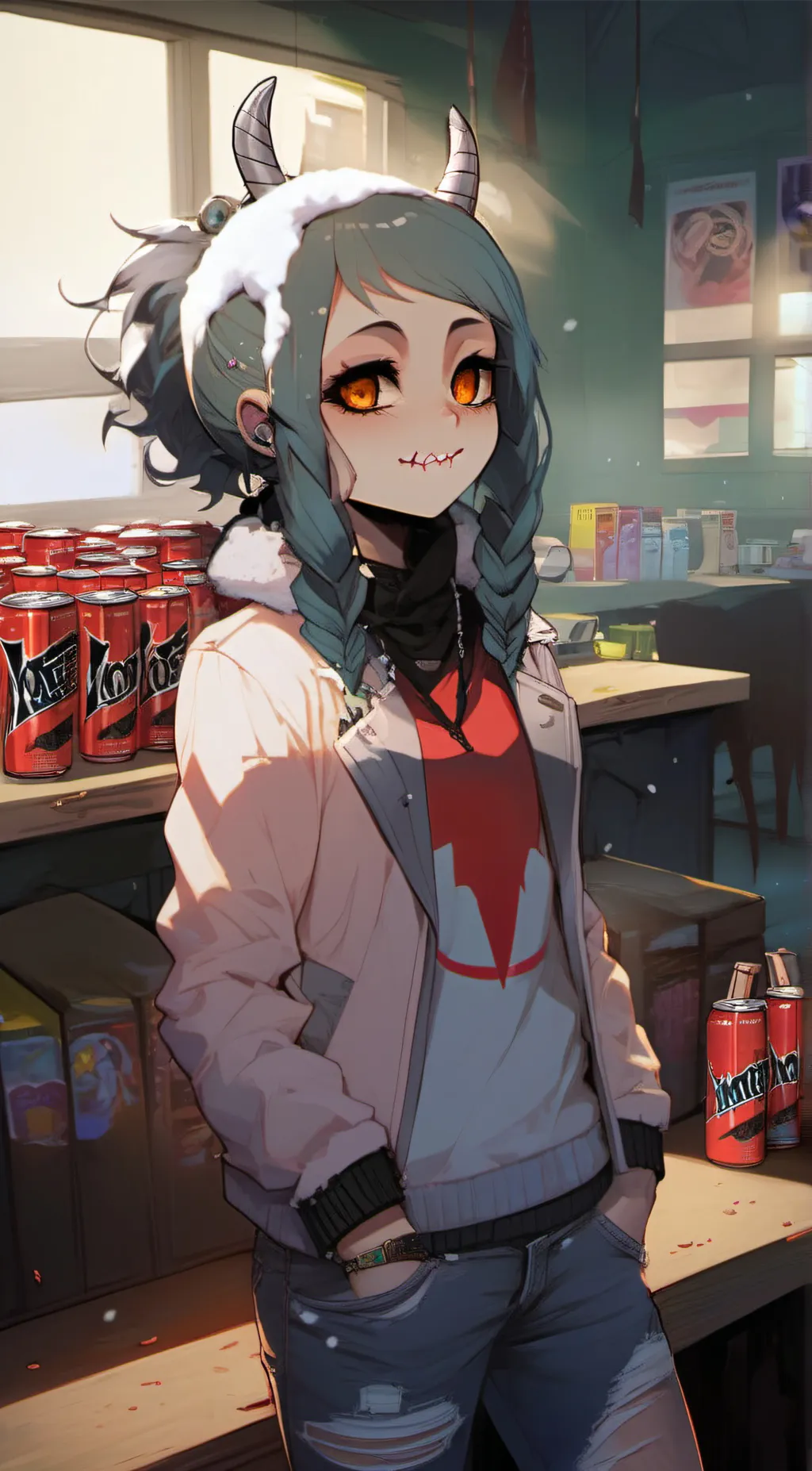 ai character: snow Satan  background