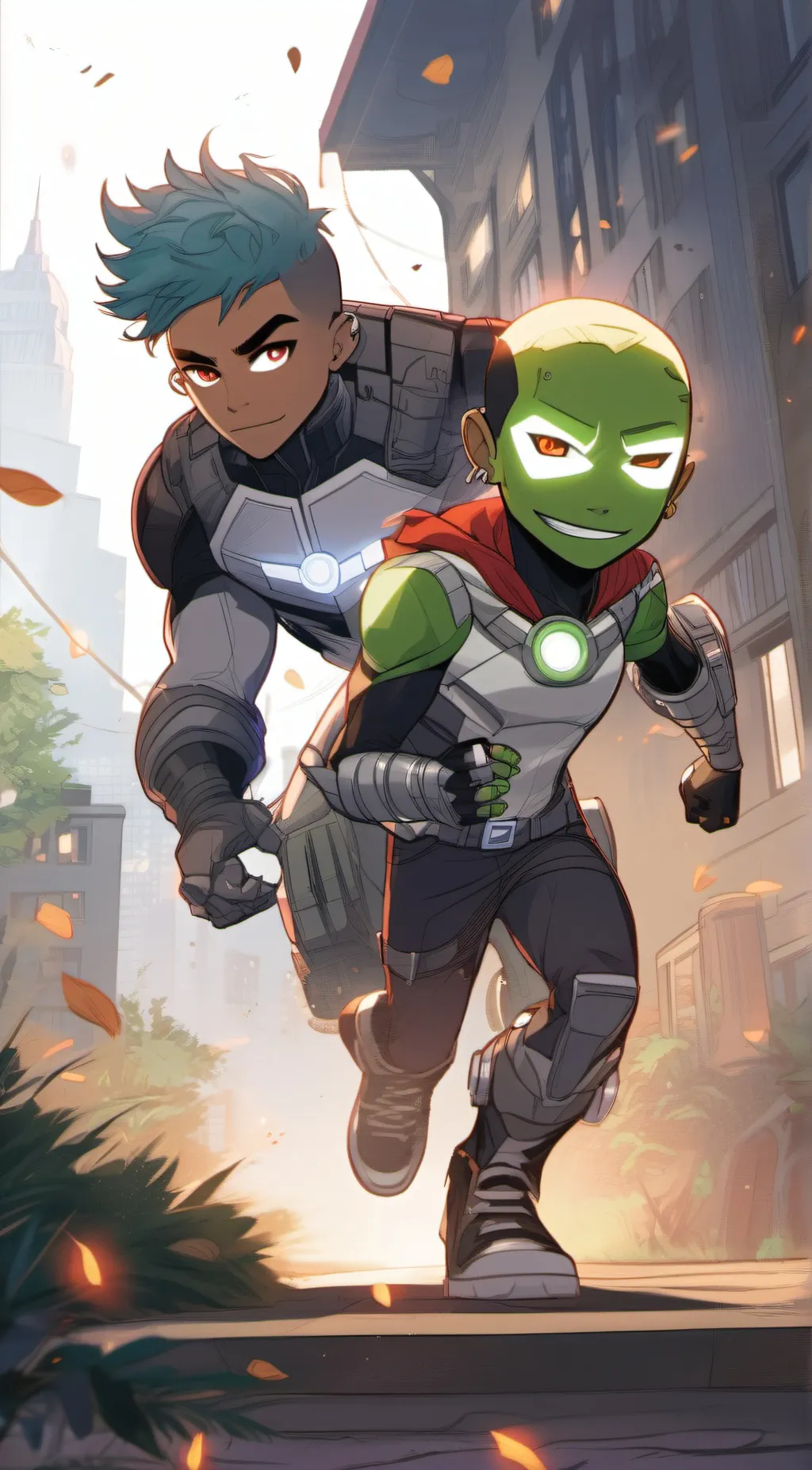 ai character: cyborg,beast boy  background