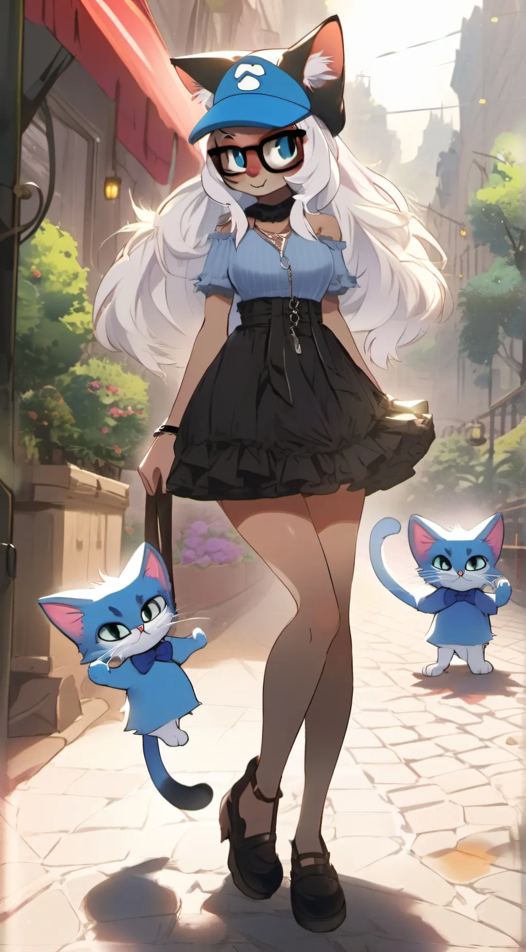 ai character: girl smurf cat background