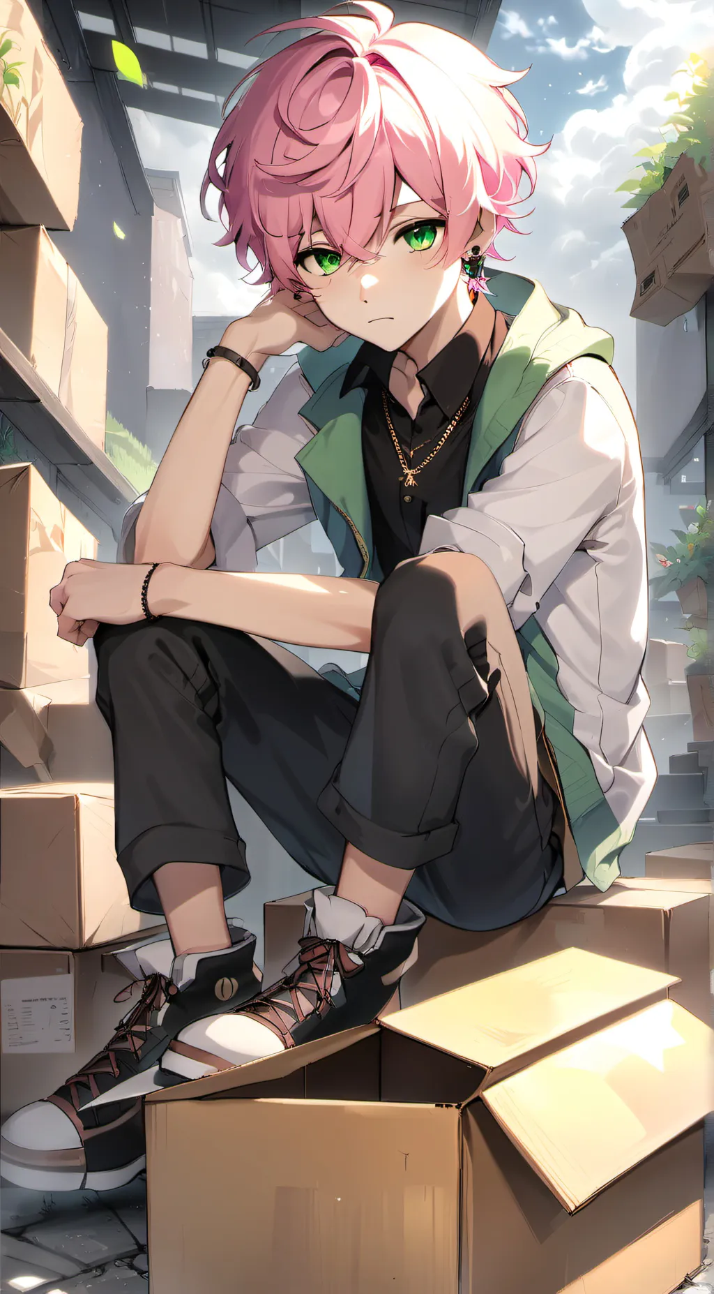 ai character: Jeffery, a box boy background