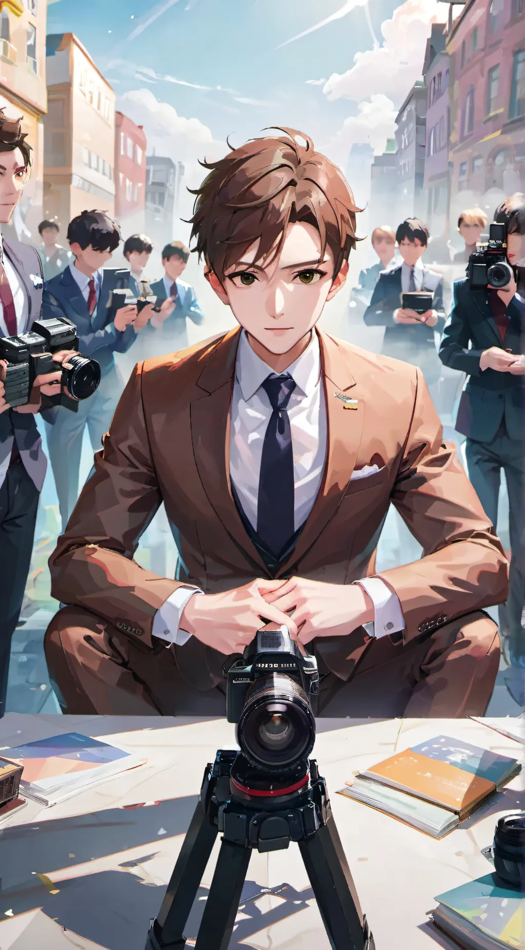 ai character: brown camera man background