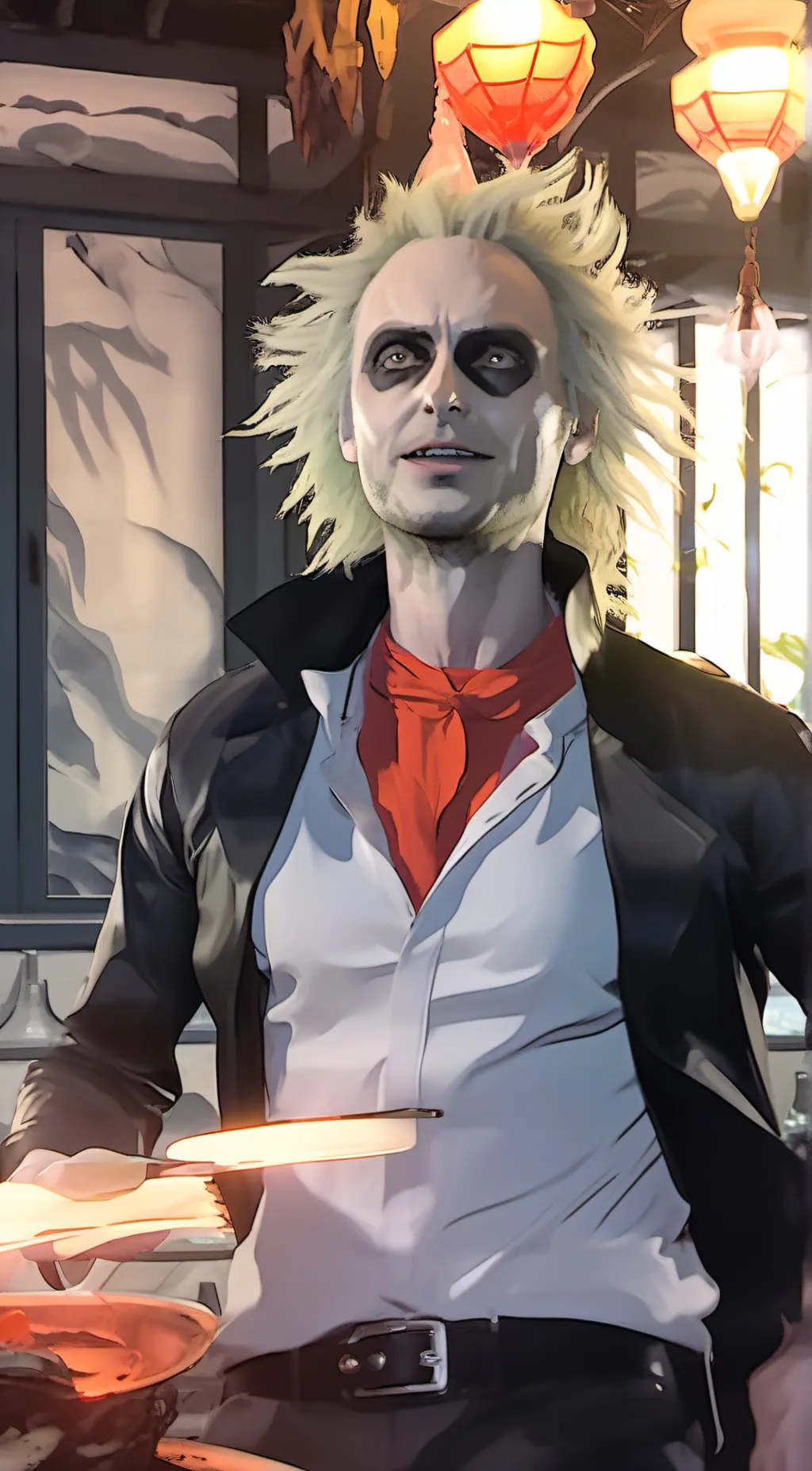 ai character: Beetlejuice  background