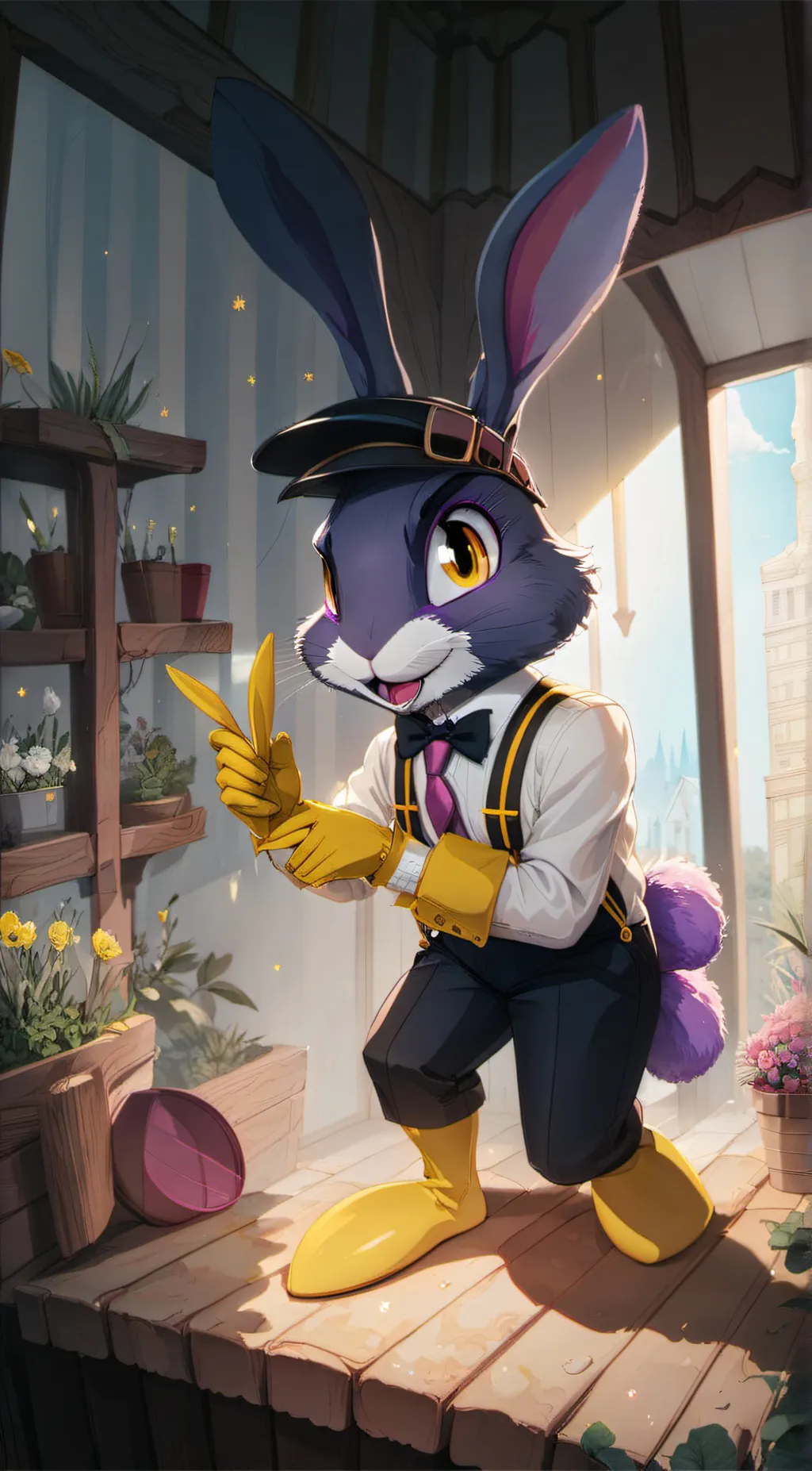 ai character: 🟣🐰jax🐰🟣 background